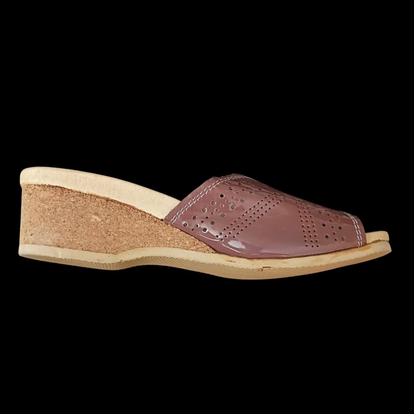 Worishofer Germany Patent Leather Cork Wedge Slides Womens US 6.5 Mauve