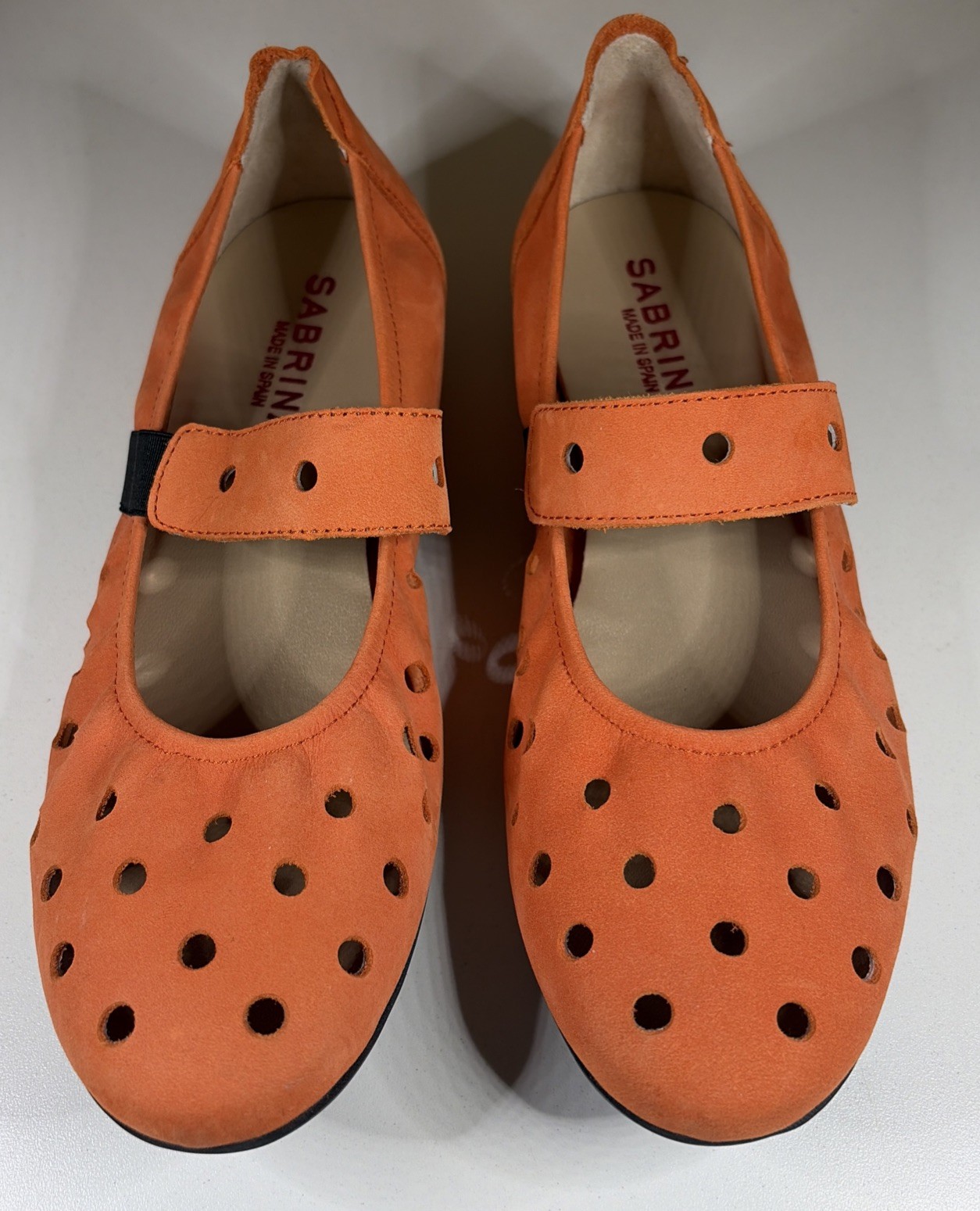 SABRINAS Made in Spain Orange Suede BALLET FLATS Mary Jane Cut Outs Size 39