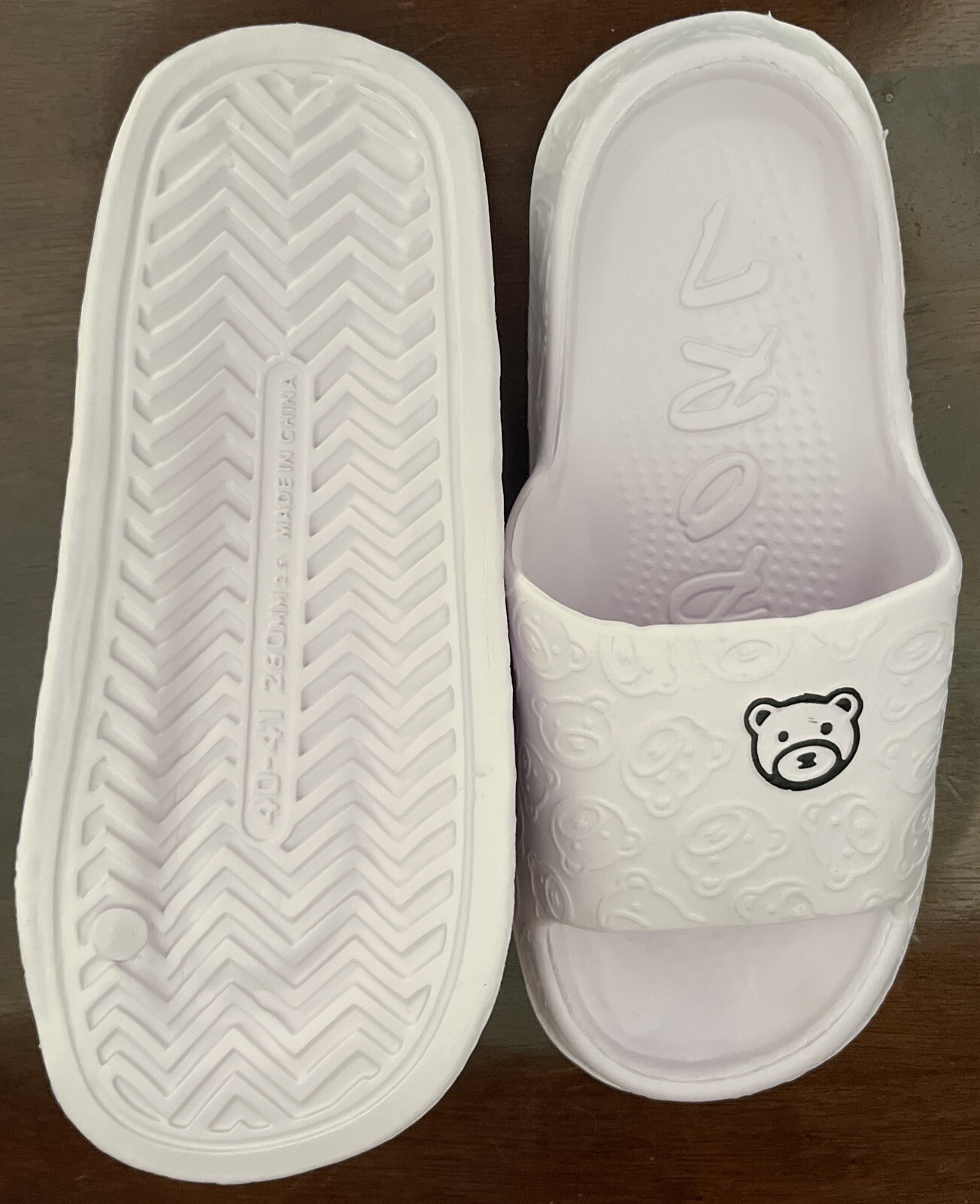 NEW CUTE BEAR PILLOW SLIDES LAVENDER SZ 9-10 GARDEN BATHROOM SHOES NIB USA