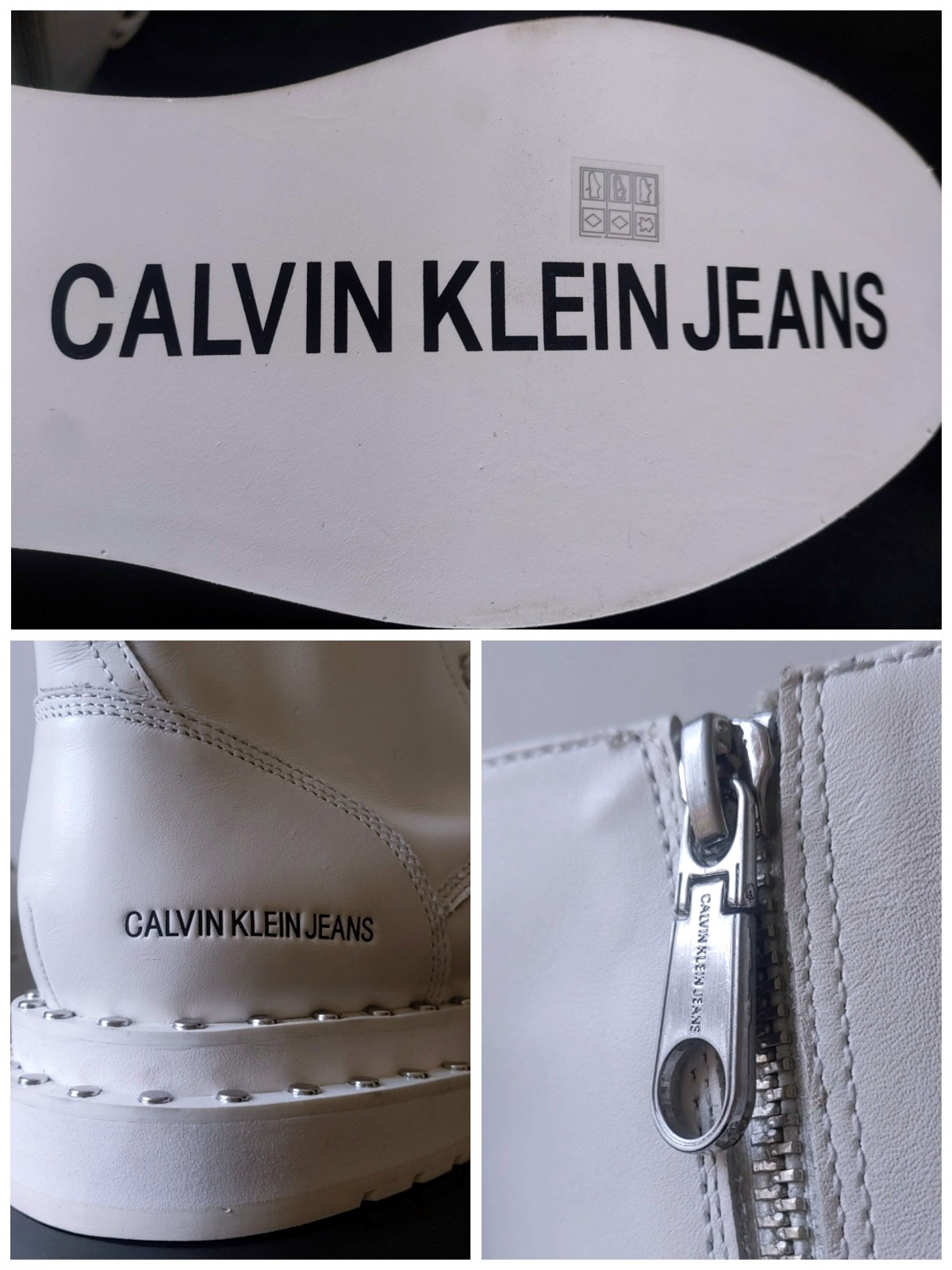 Calvin Klein Jeans Combat Boots Studded White Leather EU 40 Nannie B4R0468