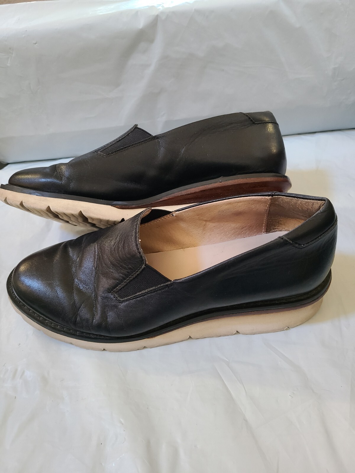 Issey Miyake Leather Slip-On Loafers W/Wood Inset AJ302 24.0 cm Women’s 7.5