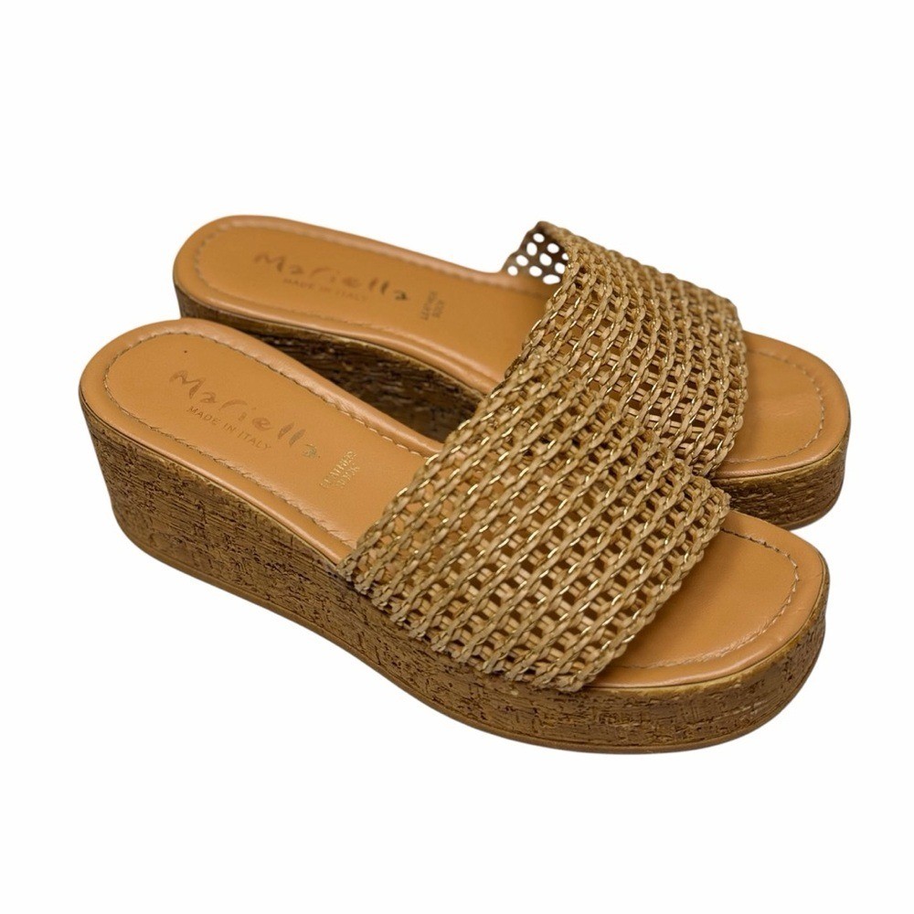 Mariella Made In Italy Raffia Platform Slides Size 39 Resort Coastal Boho Sandal