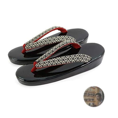 Takeharu Women’s Urethane Zori Sandals Black Enamel 3.5cm Heel Made in Japan Ne