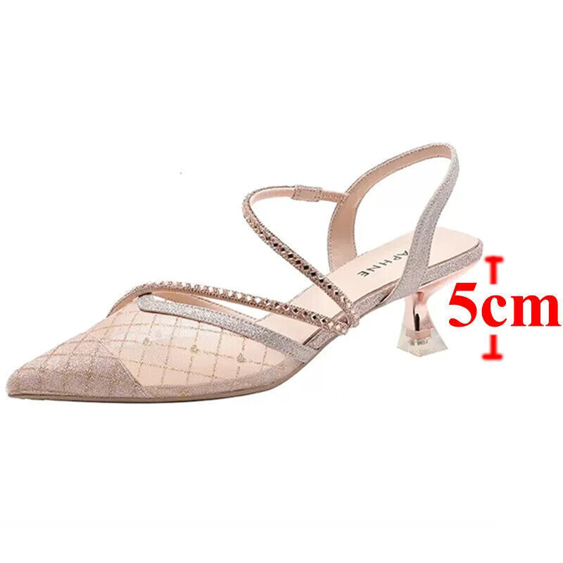 Women Pointed Toe Thin Heel Pumps Party Shoes Bling Crystal High Heels Sandals