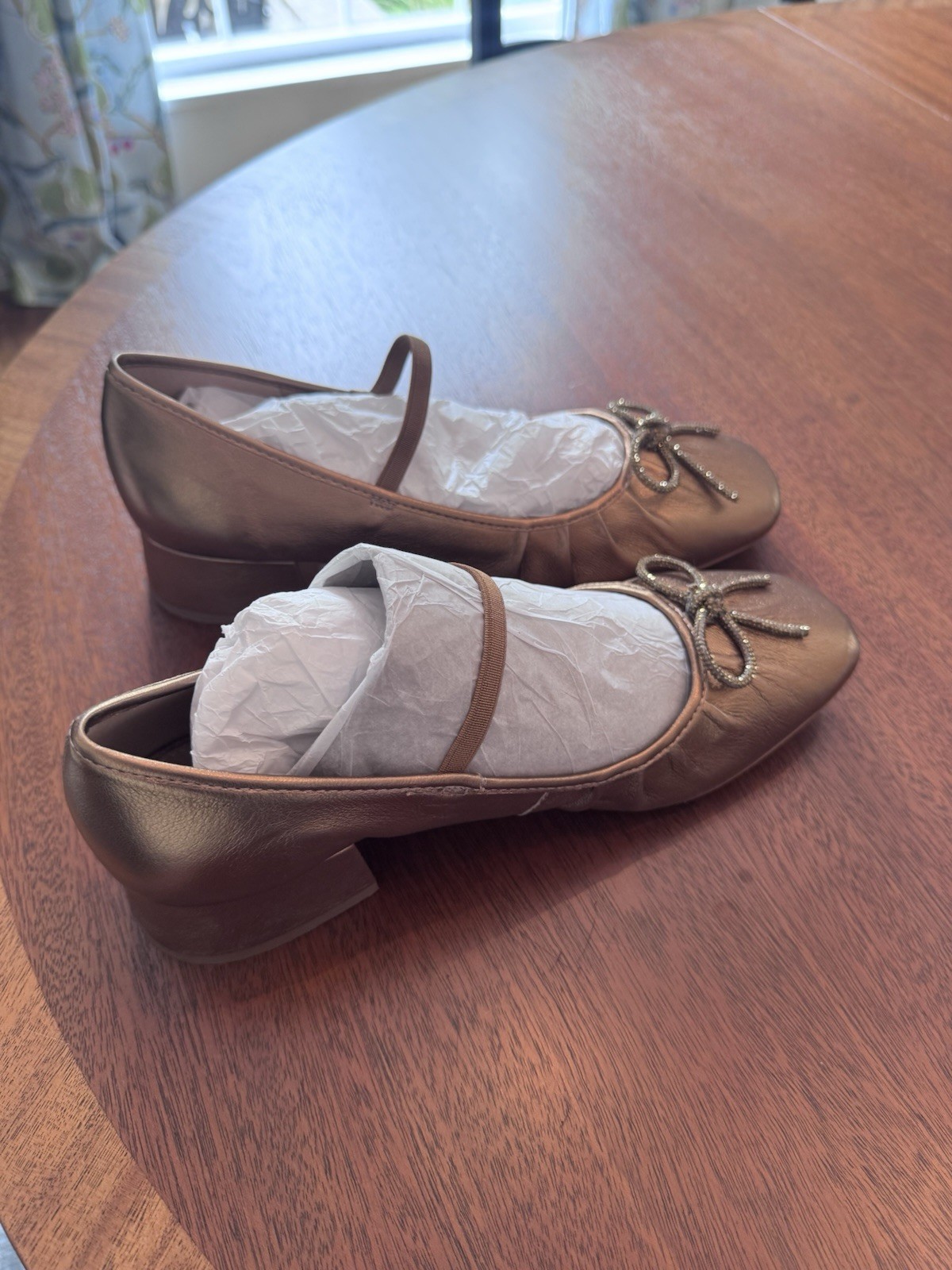 Maeve Anthropologie Women’s 9 Copper Metallic Mary Janes W Bow Dressy Heels New