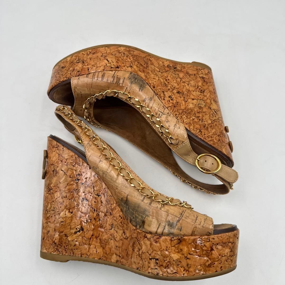 CHANEL Cocomark Platform Sandals Beige Women’s Size EU34.5/US4