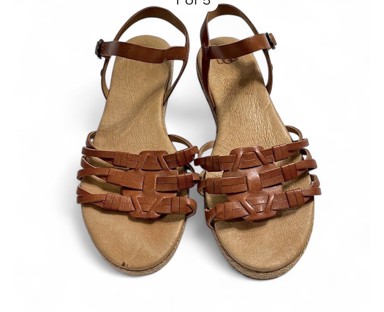 UGG Larisa Flat Brown Leather Strappy Ankle Sandals Women’s US 8 Great Condition