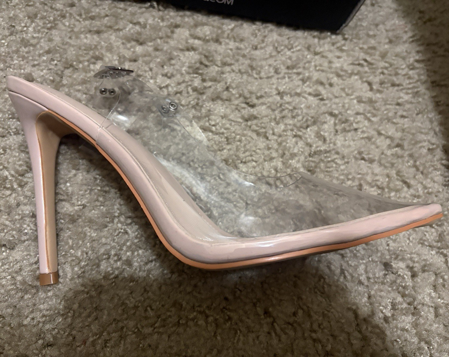Fashion Nova Women’s Clear Ankle Strap Stiletto Buckle Sandals Beige 10