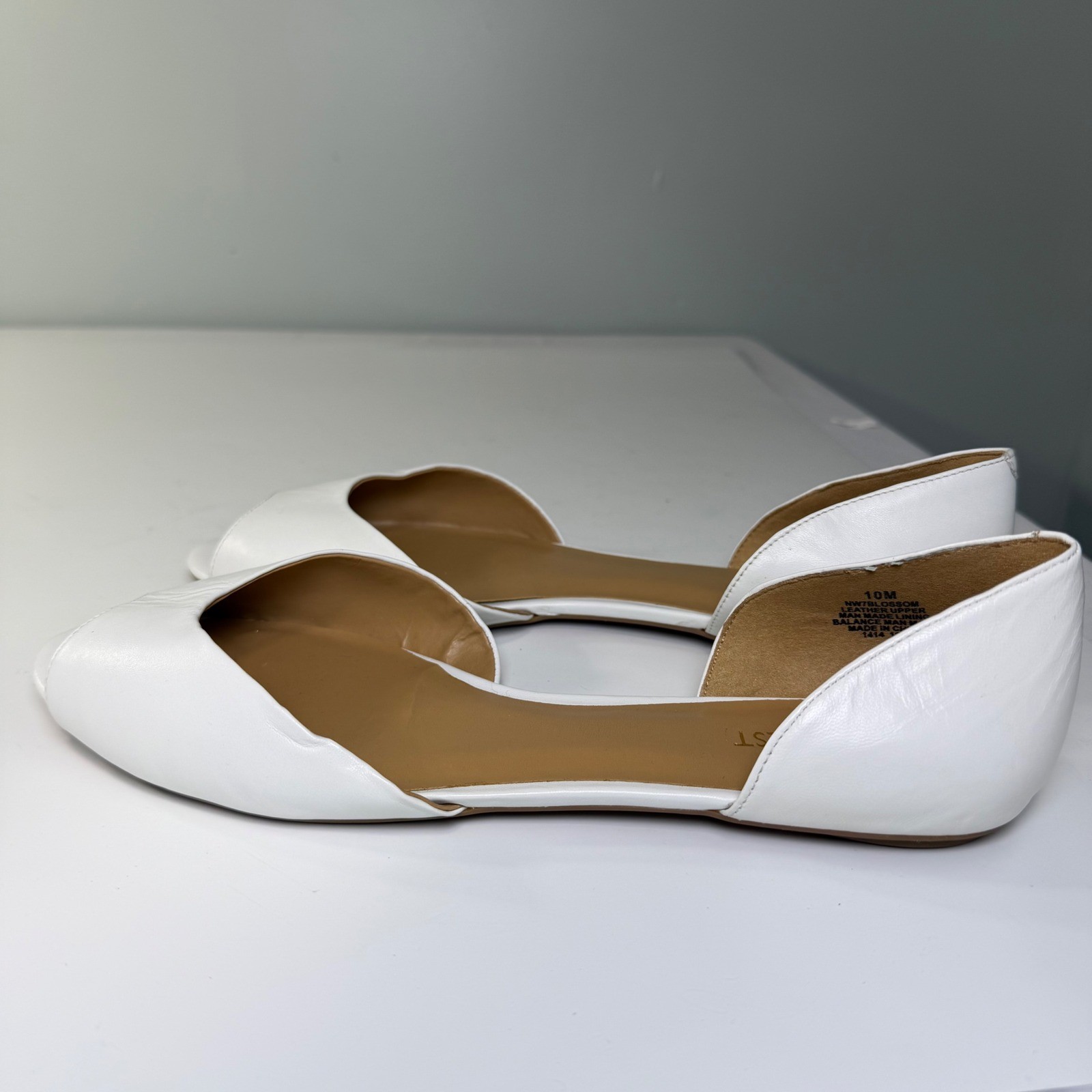 Nine West Blossom White Leather Peep Toe d’Orsay Flats Womens 10M