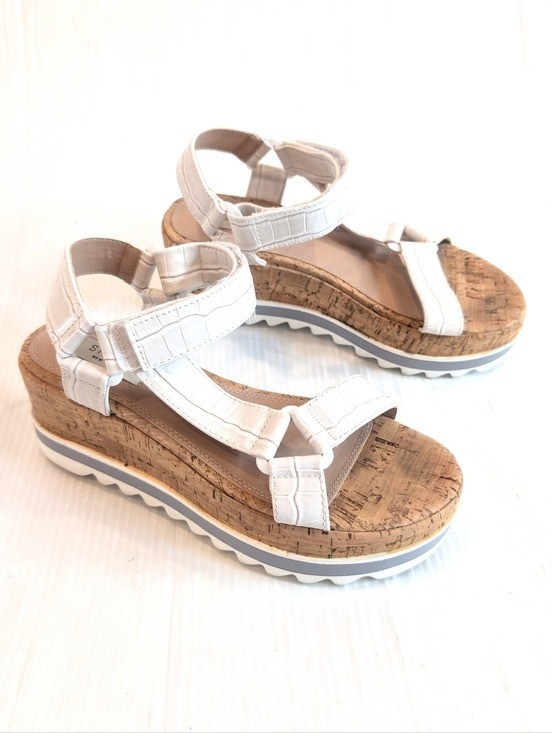 STEVEN NEW YORK Mimich Women’s White Strappy Cork Platform Sandals Size 7.5