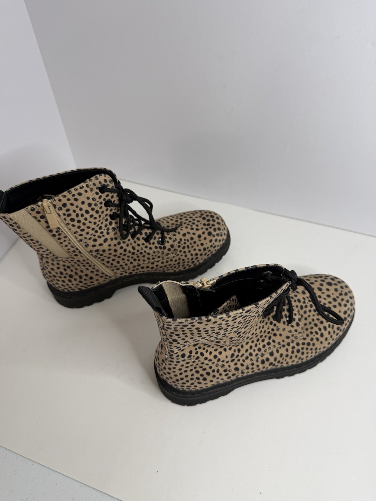 Torrid Leopard Print Combat Boots 9.5WW Wide Width Lace Up Side Zip 13669726