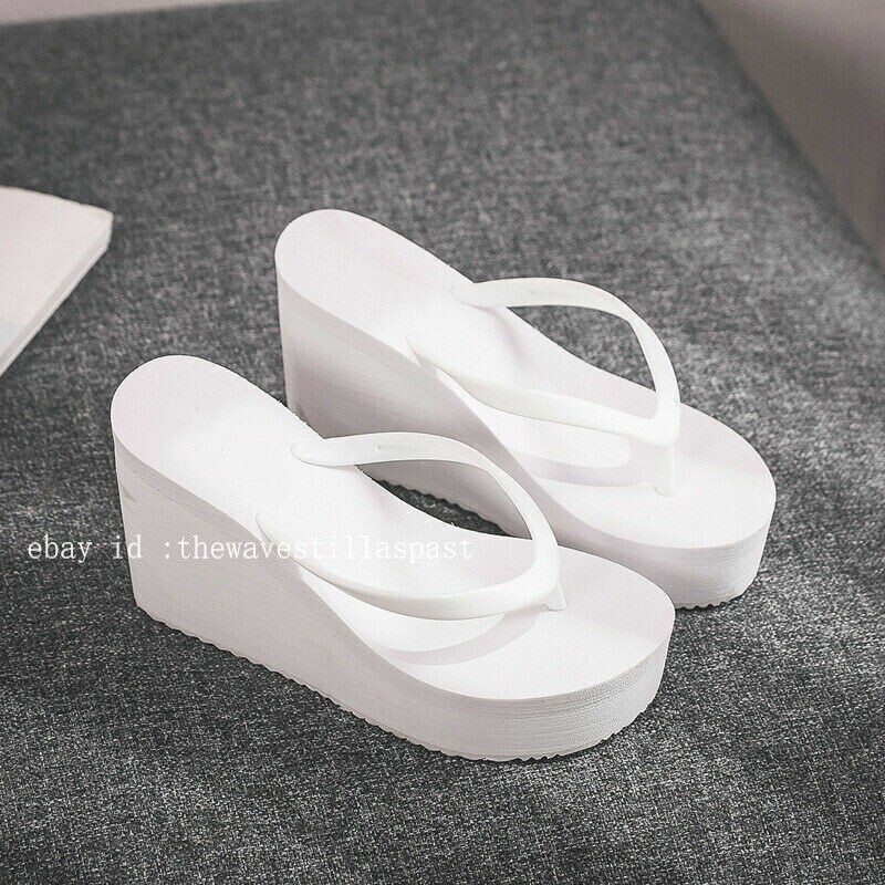 Womens Wedges Flip Flops Summer High Heels Sandals Platform Slippers Solid Shoes