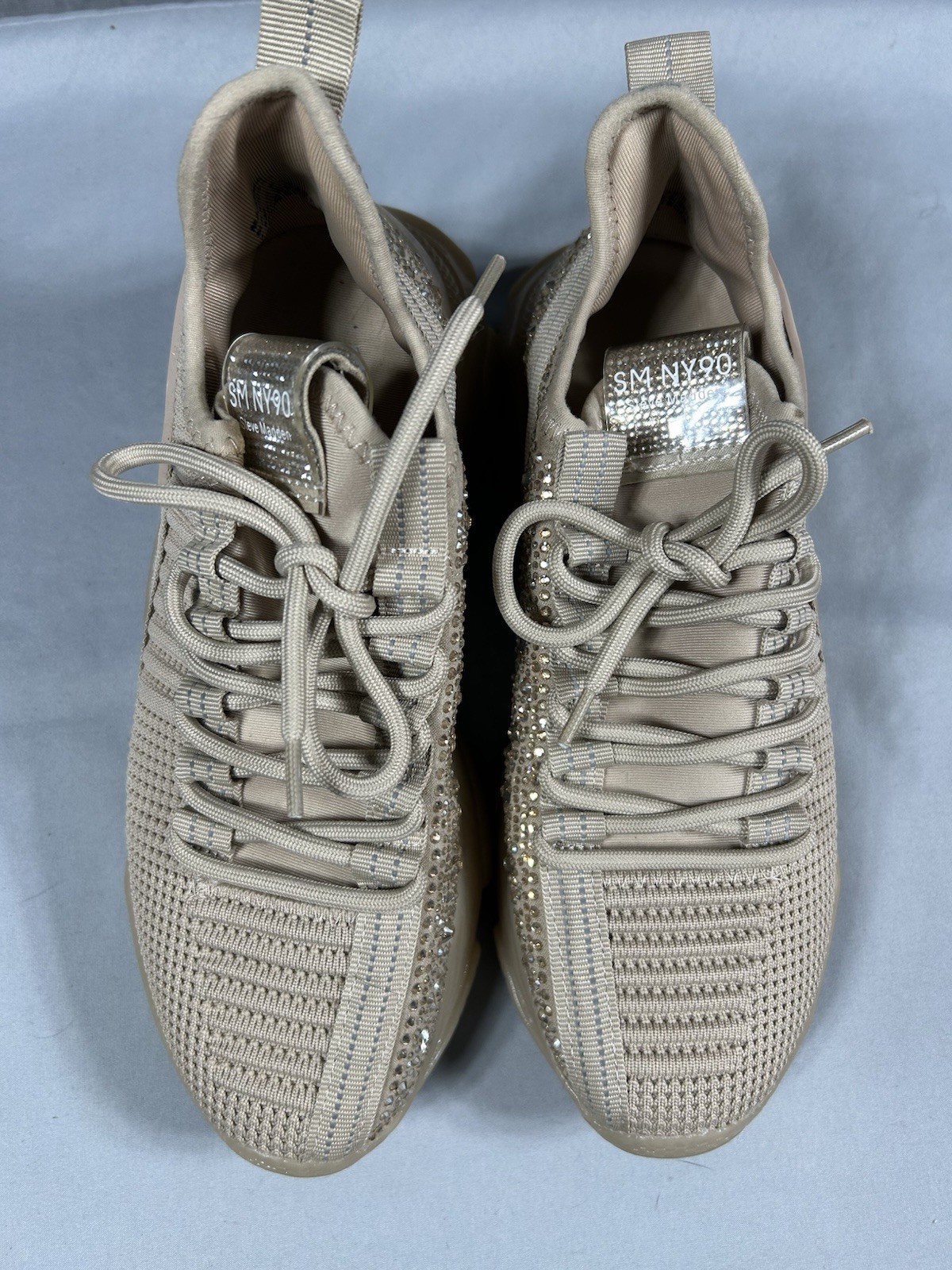 Steve Madden Rhinestone Maxima SM NY90 Tan Beige Sneaker Womens Size 7.5