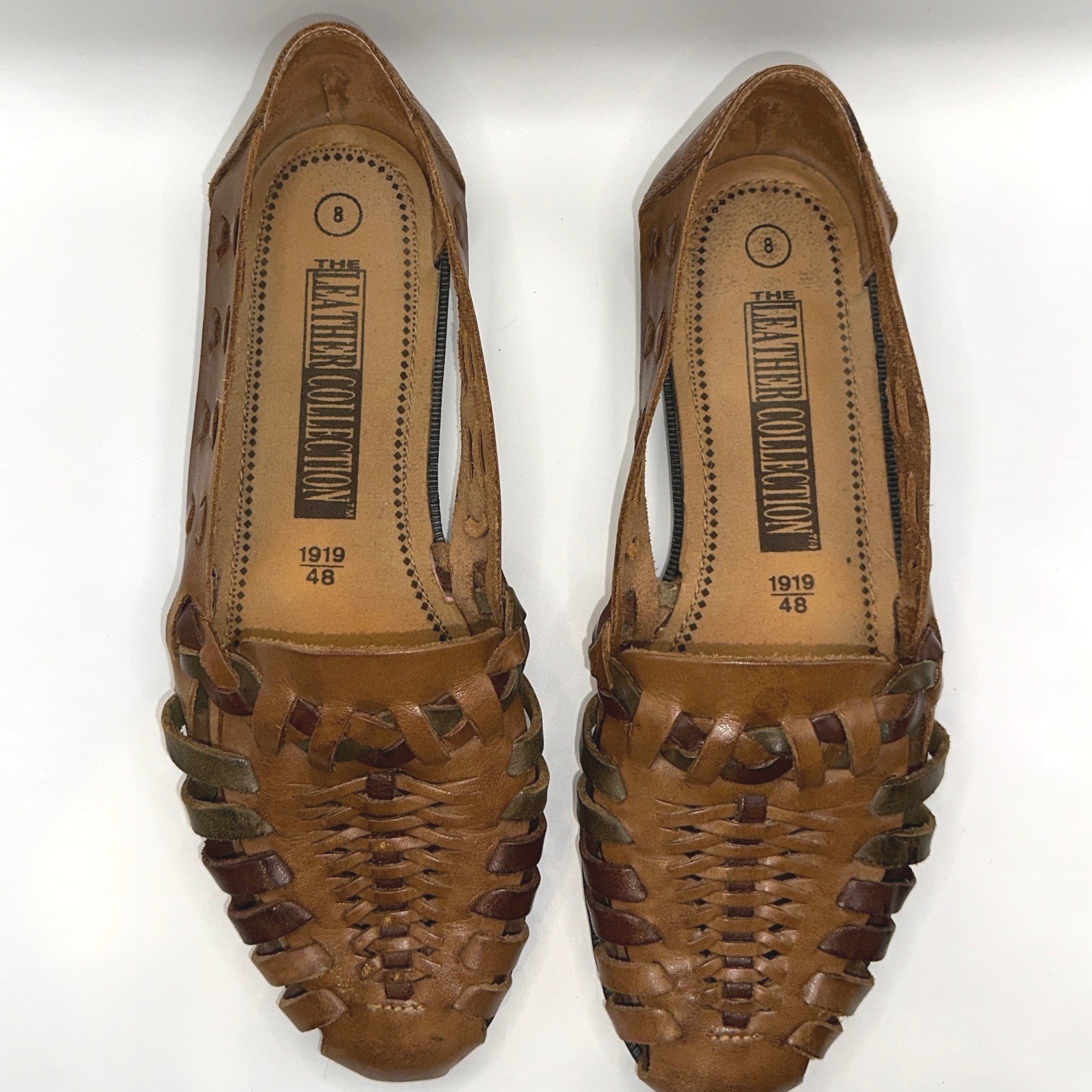 1990s Vintage The Leather Collection Brown Woven Leather Flats Size 8 Brazil