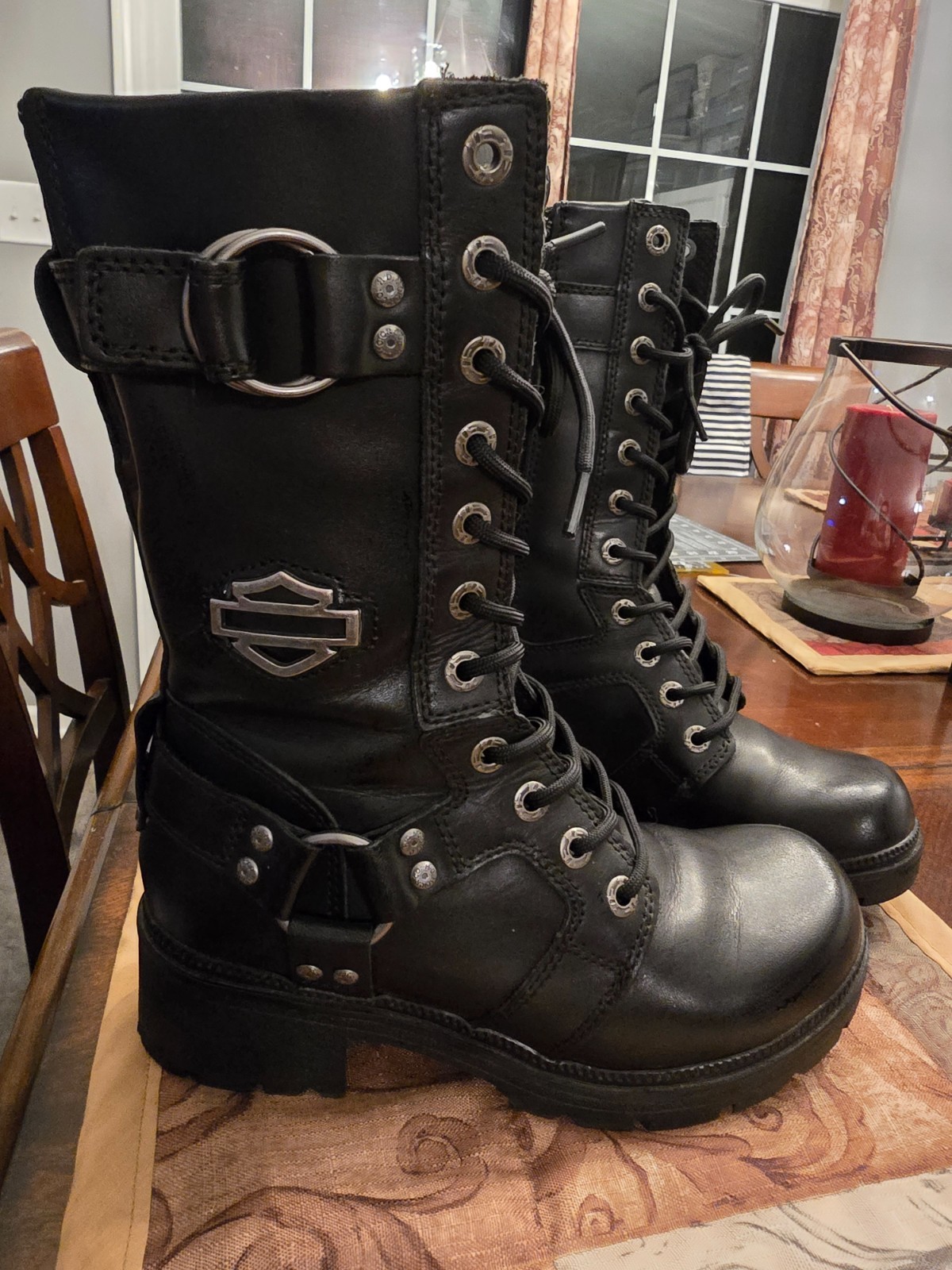 Womens Harley Davidson Size 7.5 Black Lace Up Motorcycle Boots