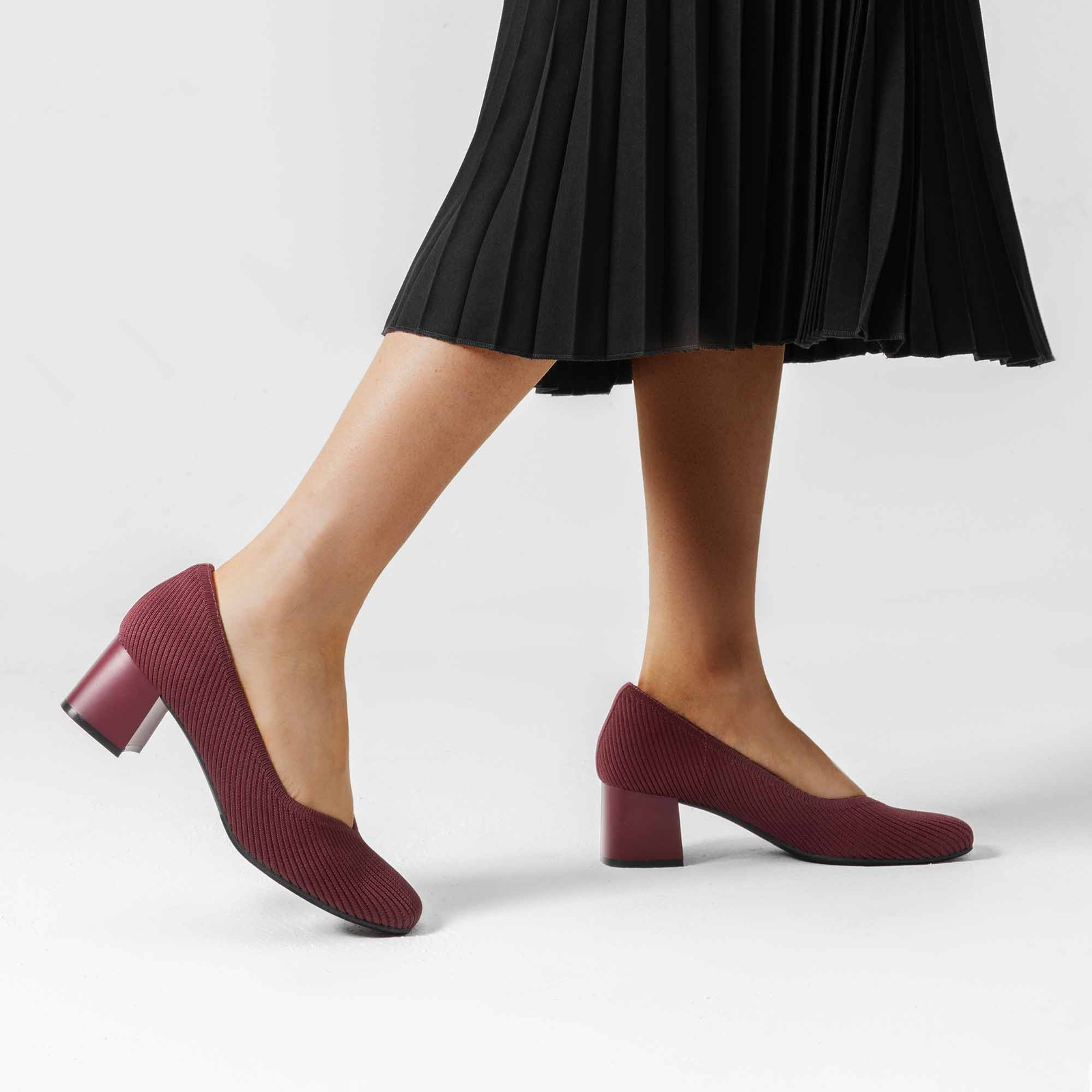 Women Knit Breathable Pumps Square Toe Block Heels All Day Support Dress Pumps~