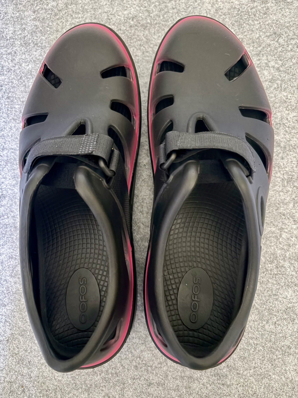 OOFOS OOcoozie Sport Recovery Shoes Black Pink Adjustable Strap W10 M8 EU41