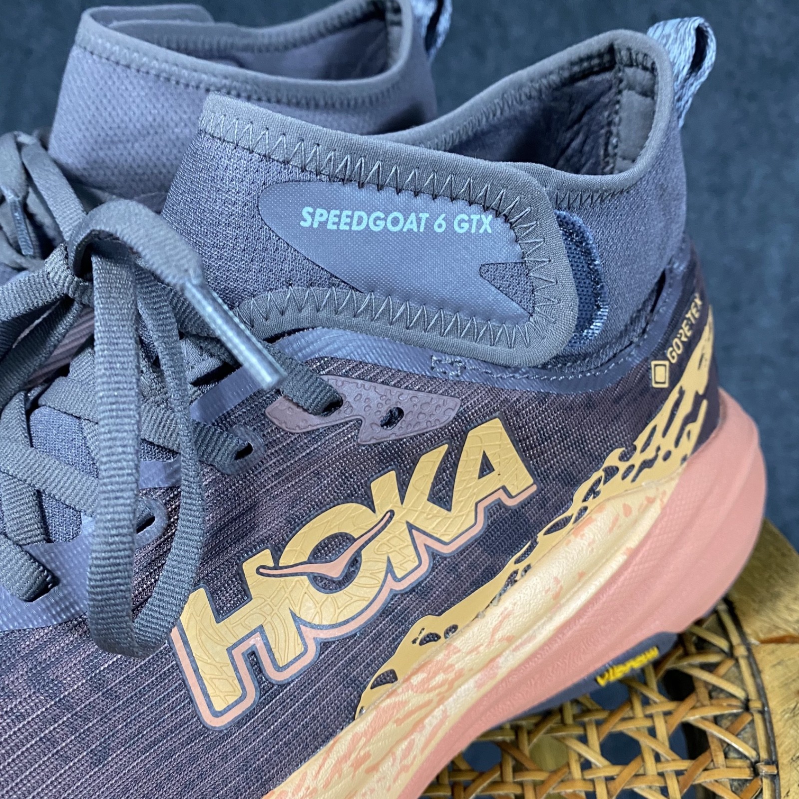 Hoka Speedgoat 6 Mid GTX Running Shoes Womens 8.5D Orange Grey Sneaker Excellent