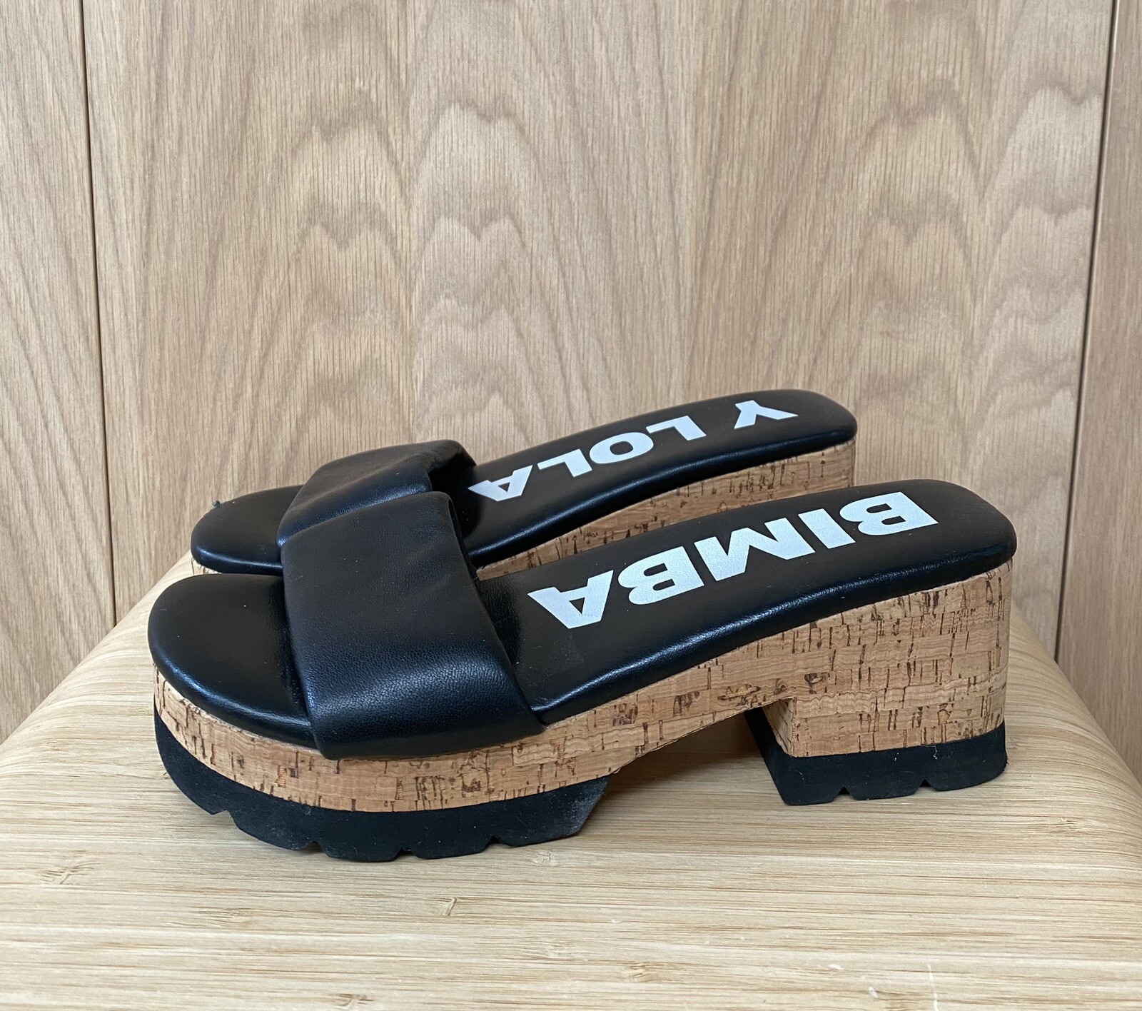 Bimba y Lola Leather x Cork Platform Heels. They Are Super Light And CSize EU 38