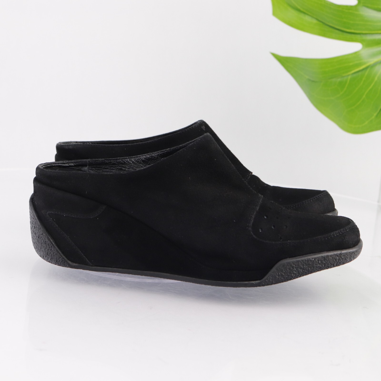 Via Spiga Womens Mule Size 8.5 M Black Suede Mule Wedge Heel Comfy Slip On Shoe