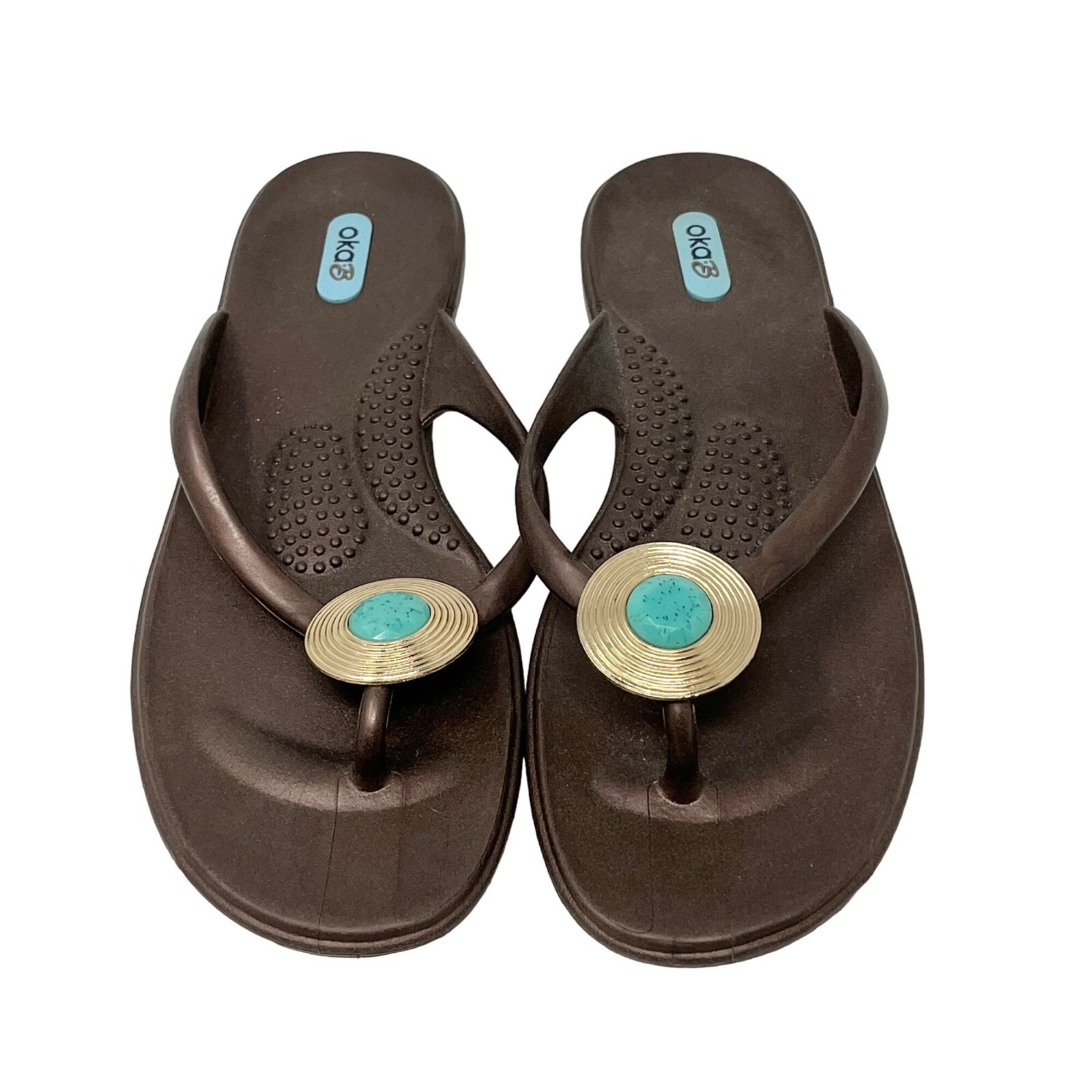 Okabee Oka B USA Brown Gem Sandal Flip Flop Size L (9-10)