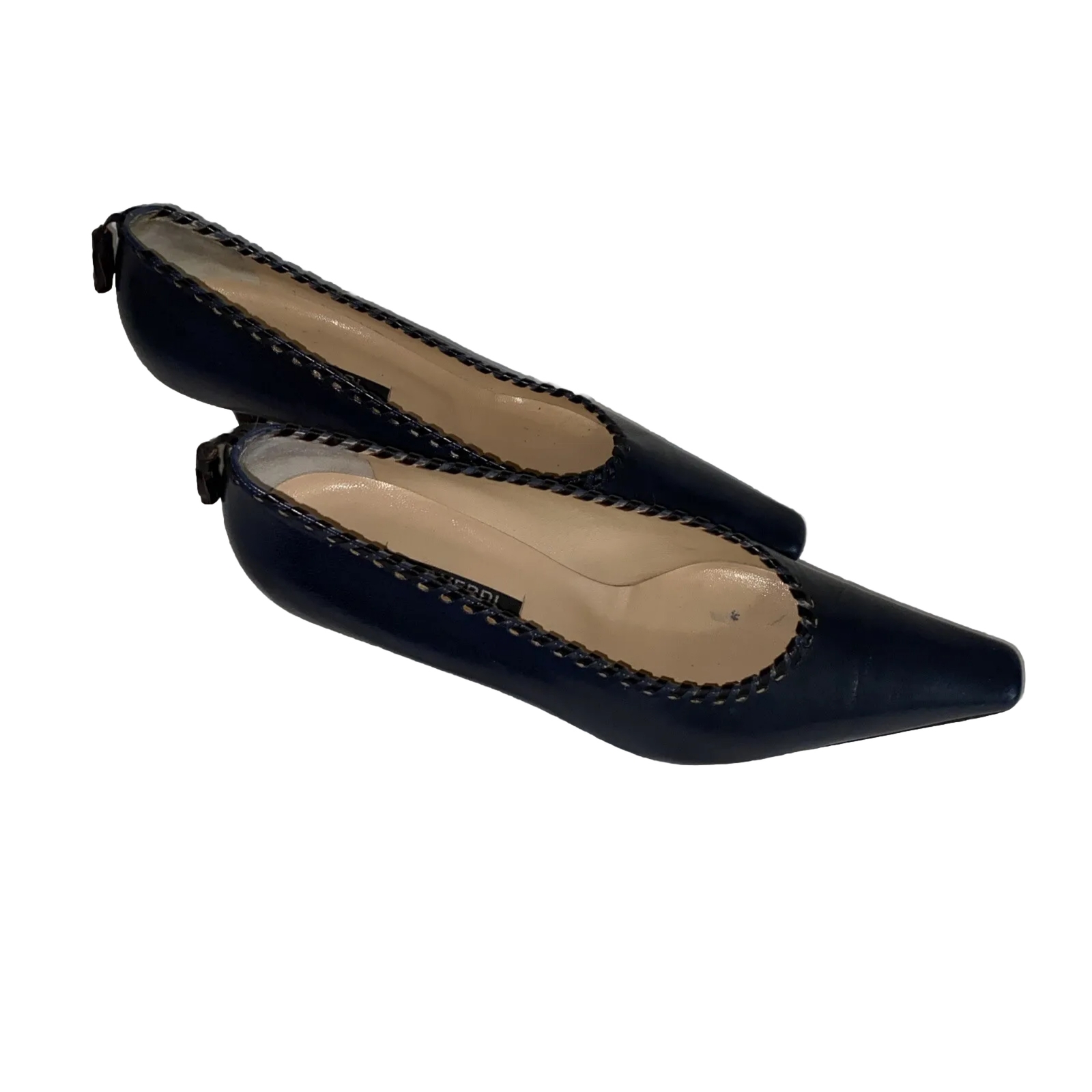 P. VERDI Women’s Shoes Paris Navy Leather 39 or 8.5 Lacing Tassels Low 2” Heels