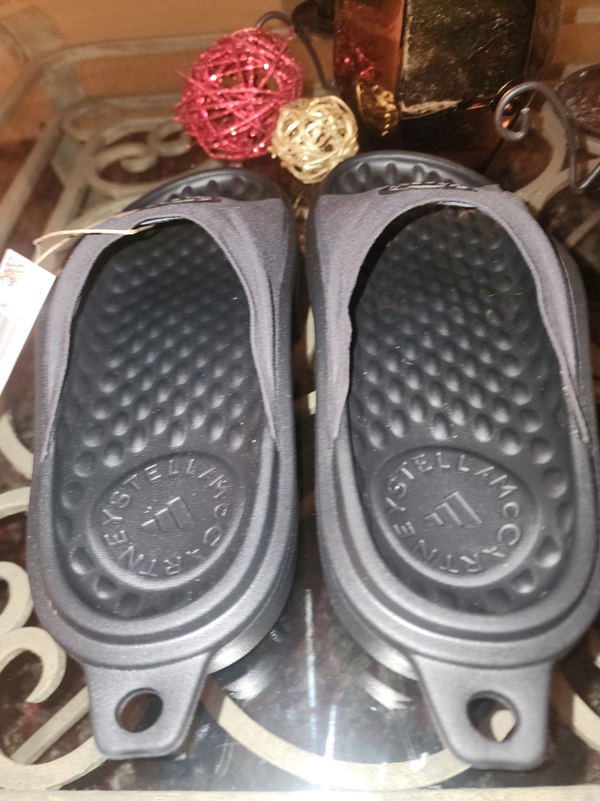 Adidas X Stella McCartney Slides Black SM Trifoil Logo JS0265 Women 8/ 8.5 NWT!