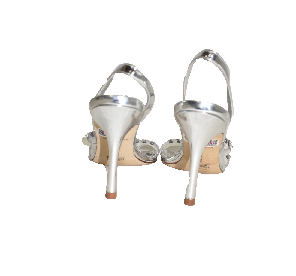 $400 LARROUDE Annie Sandal Silver Specchio Swarovski Crystals HEEL 8.5 (DB37)
