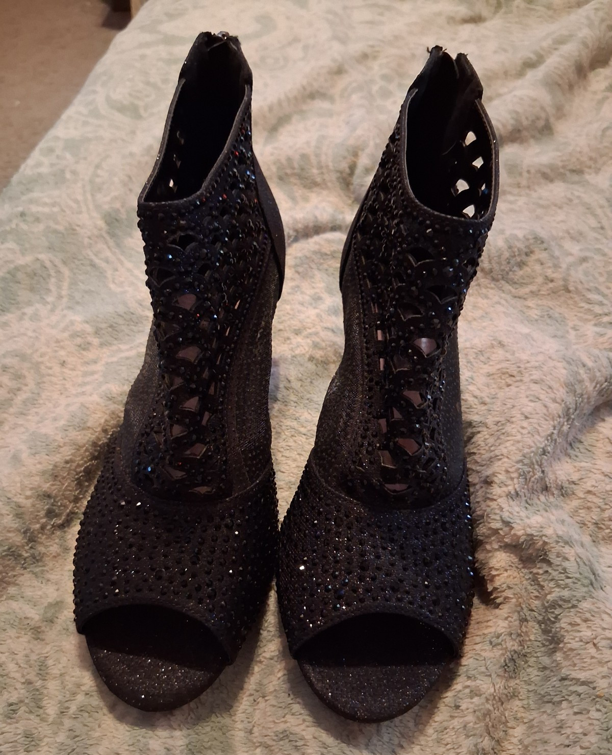 Pierre Dumas Women’s Black Synthetic Open Toe Bootie Zip Block Heel 8.5M