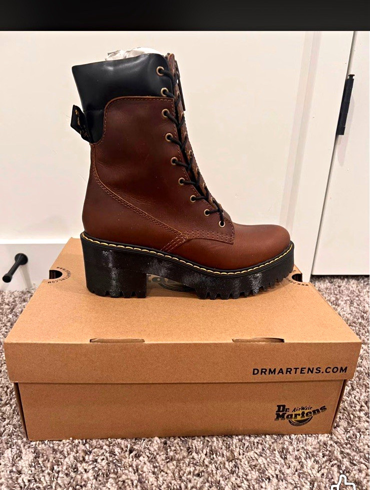 Dr. Martens Karmilla Women’s Leather Platform Ankle Lace-Up Boots Brown/Black 7