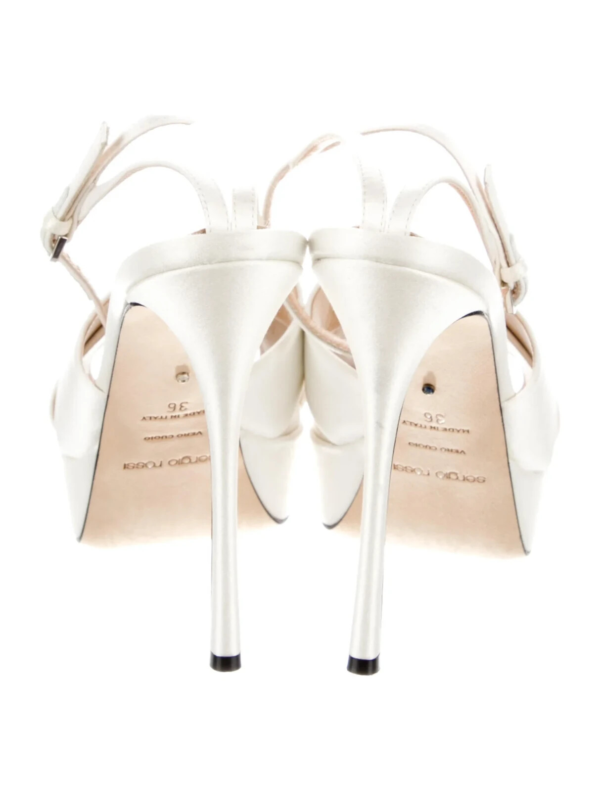 SERGIO ROSSI White Satin Cutout Sandals SZ 6 IT 36 Very Good Cond. with Box &Bag