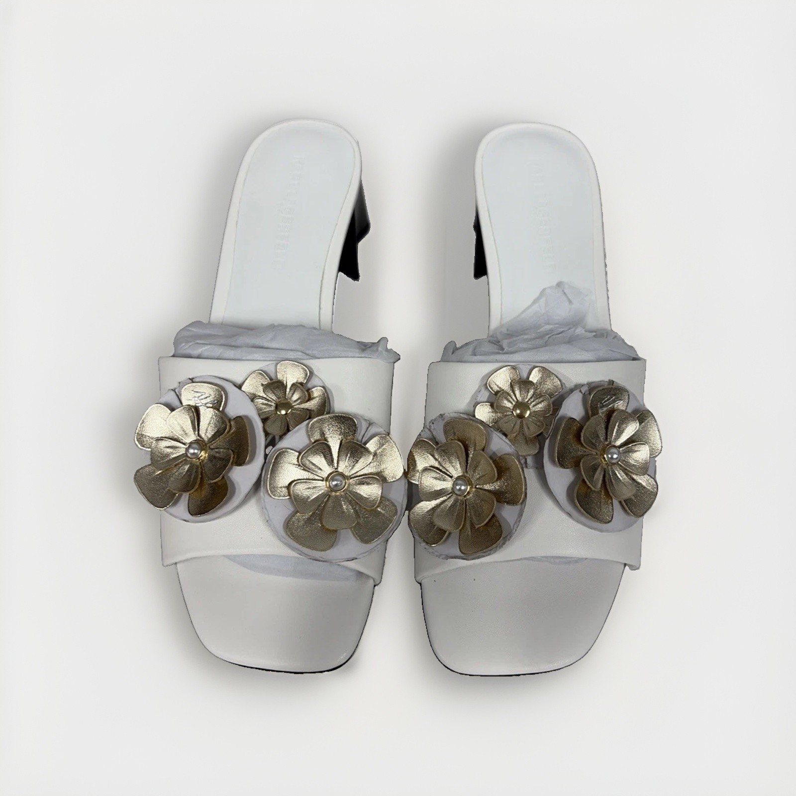 Karl Lagerfeld Paris Sandreea Floral Heeled Sandals Womens 9 EUR 40 White NEW