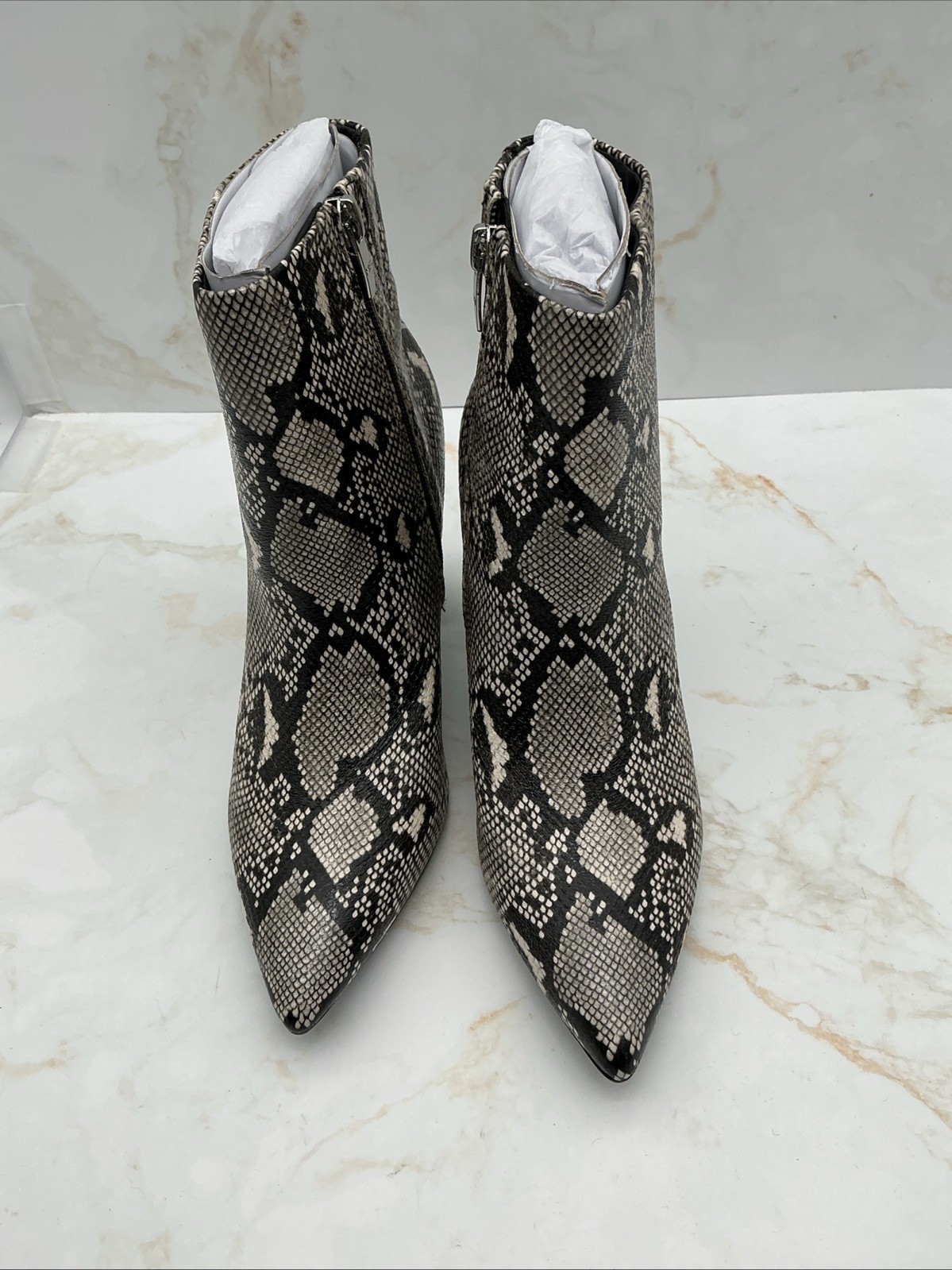 Marc Fisher Women’s Greneda Block Heel Dress Ankle Booties Black Beige Snake 6M