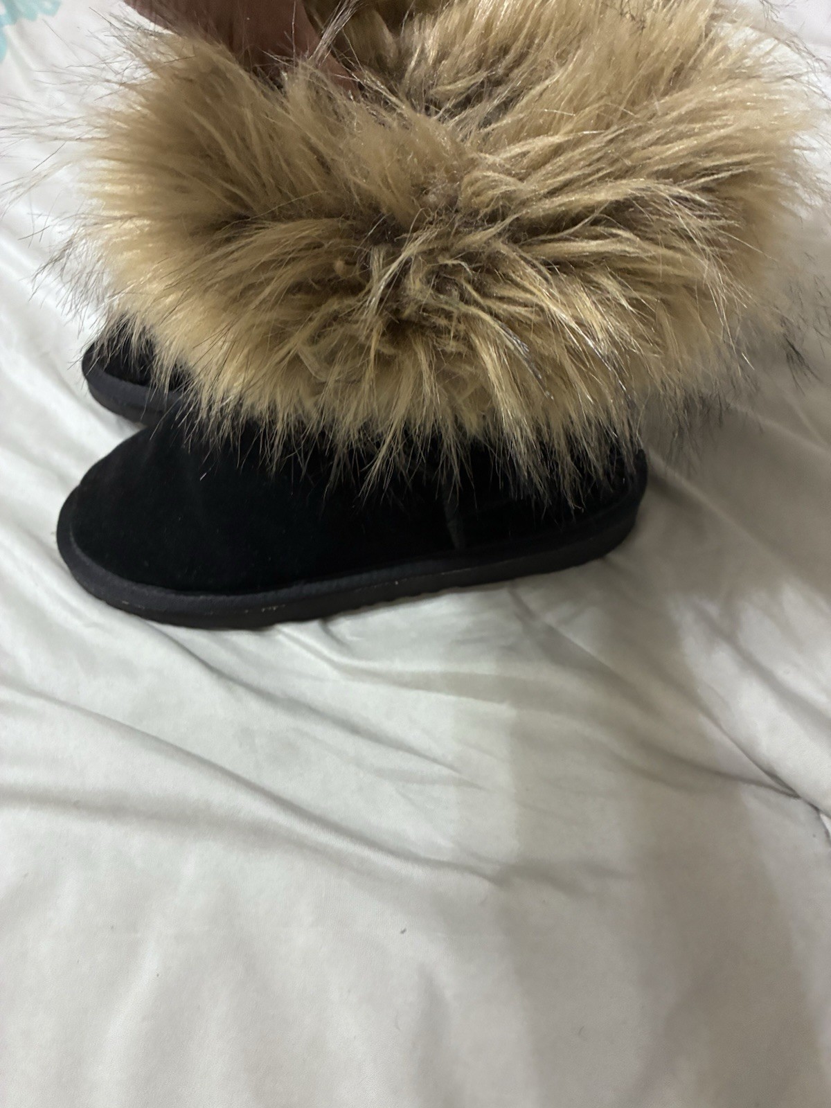 DREAM PAIRS Women’s Ankle Bootie Black/Beige Faux Fur Trim Round Toe Flat US 5