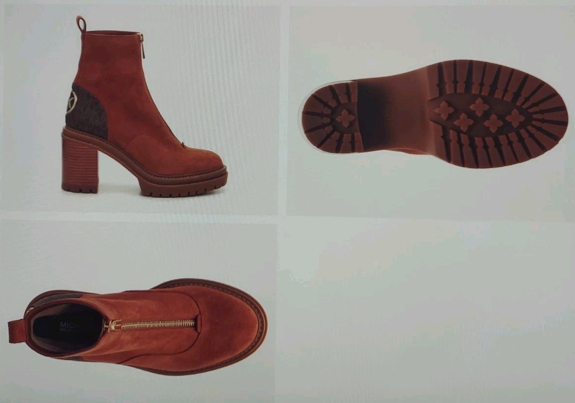 MICHAEL KORS CYRUS ICONIC COGNAC SUEDE MK LOGO LUG SOLE ANKLE BOOTS I LOVE SHOES