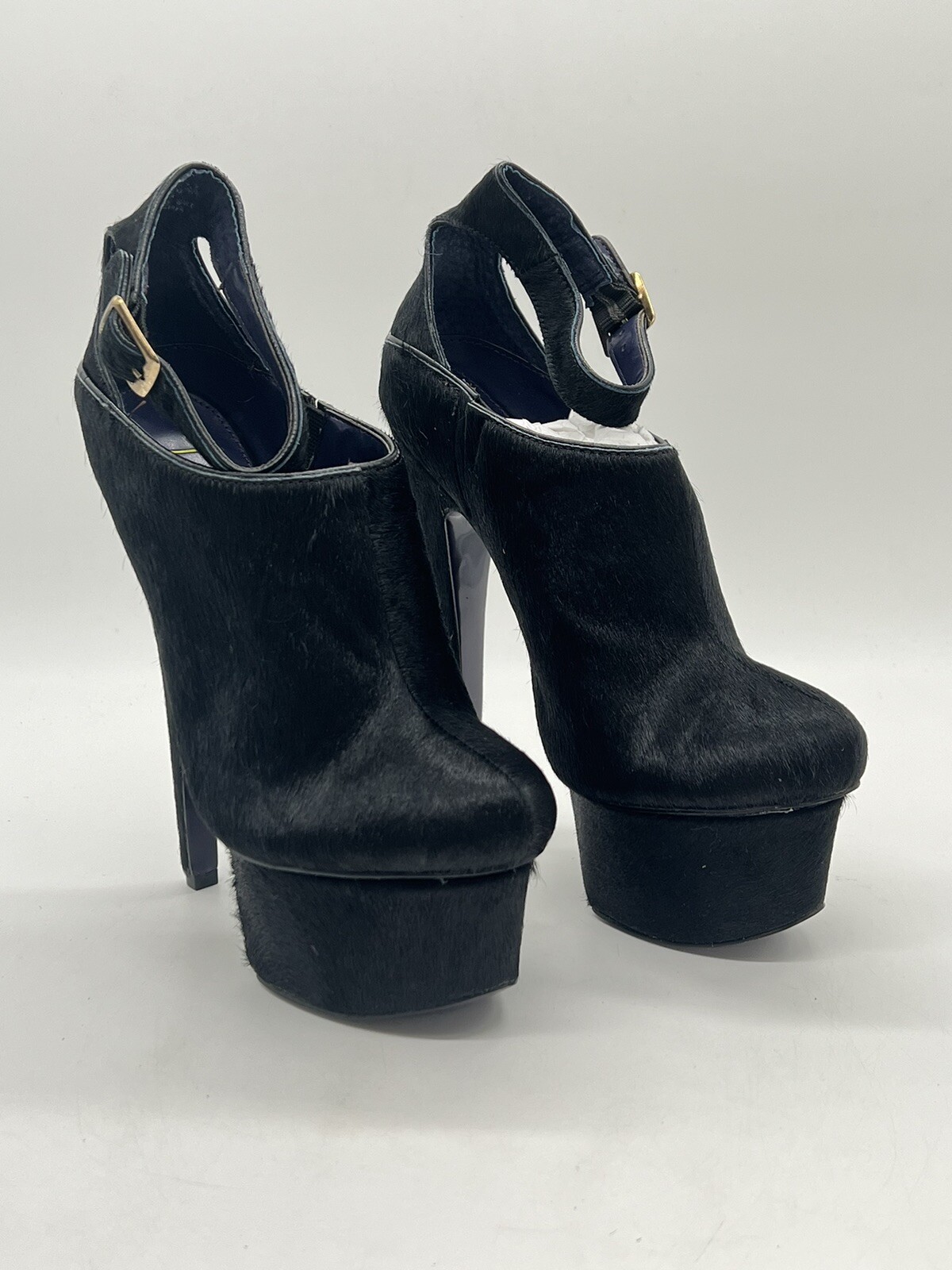 London Trash Lt. Wynne Black Platform Fur Pumps Women’s 6.5