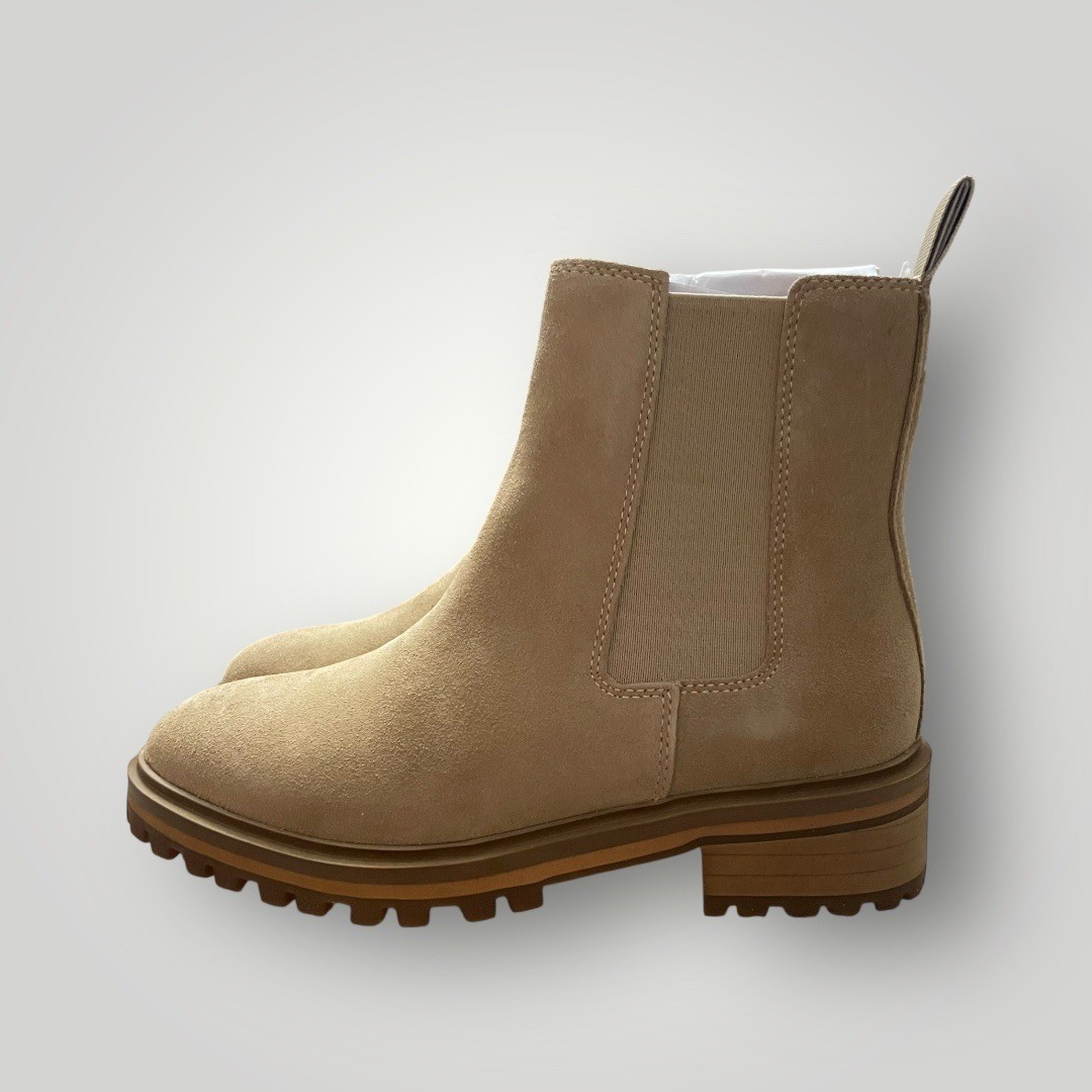 Quince Suede Chelsea Boots Women 6 Desert Color Lug Sole Block Heel Pull On New