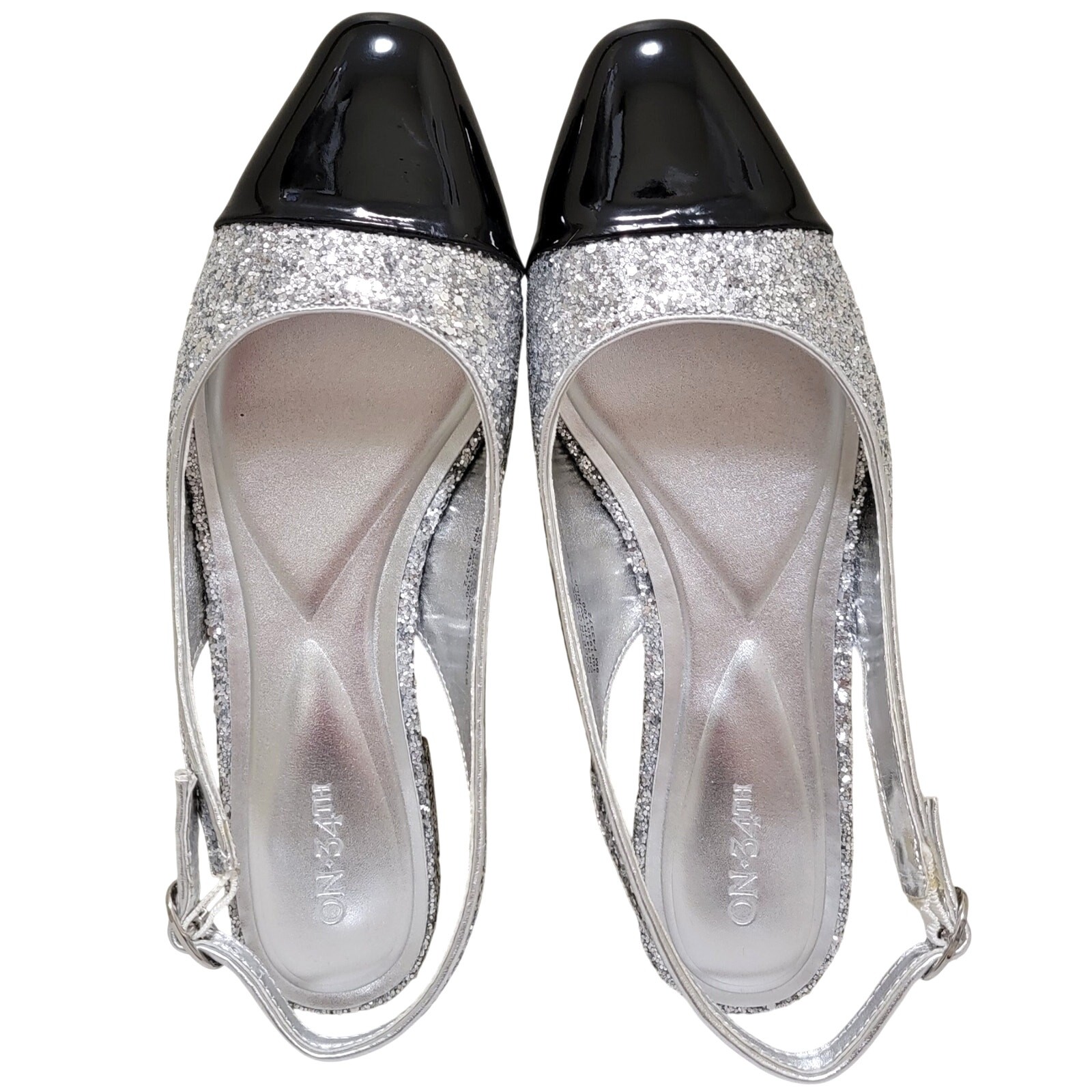 On 34th Women Avril Cap Top Slingback Flats Size US 9M Silver Glitter / Black