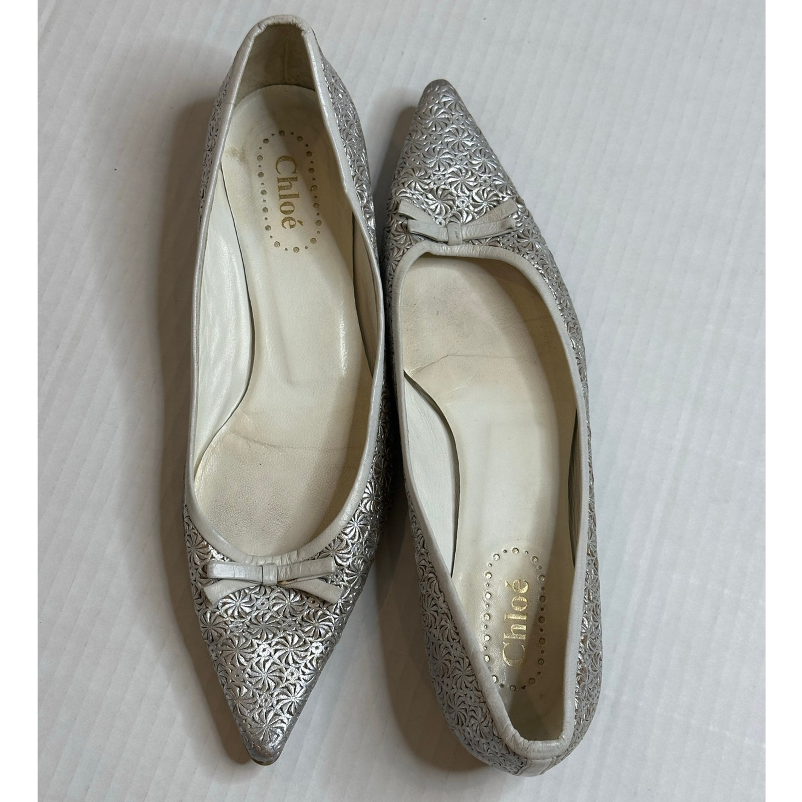 Chloe silver metallic pointed ballet bow flats size 36 US 6.5 Rare vintage style
