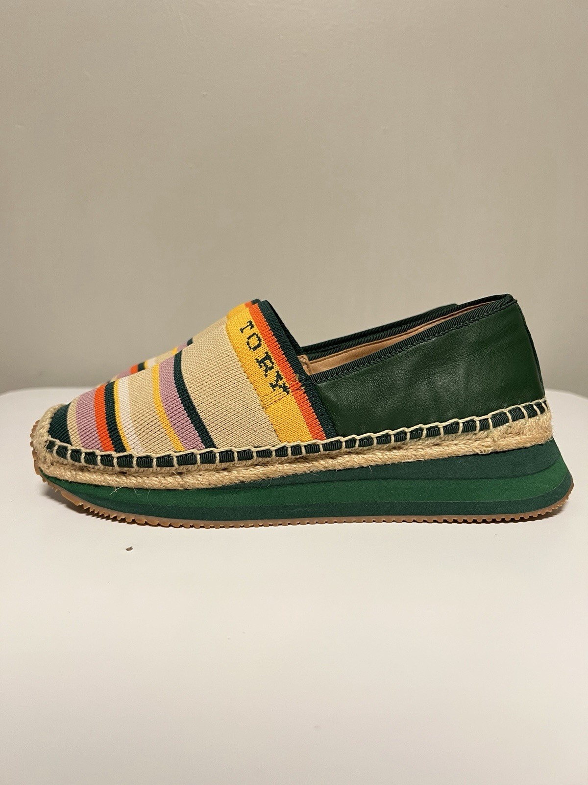Tory Burch Multicolor Knit Fabric and Leather Espadrille Sneakers Flats US 7.5 M