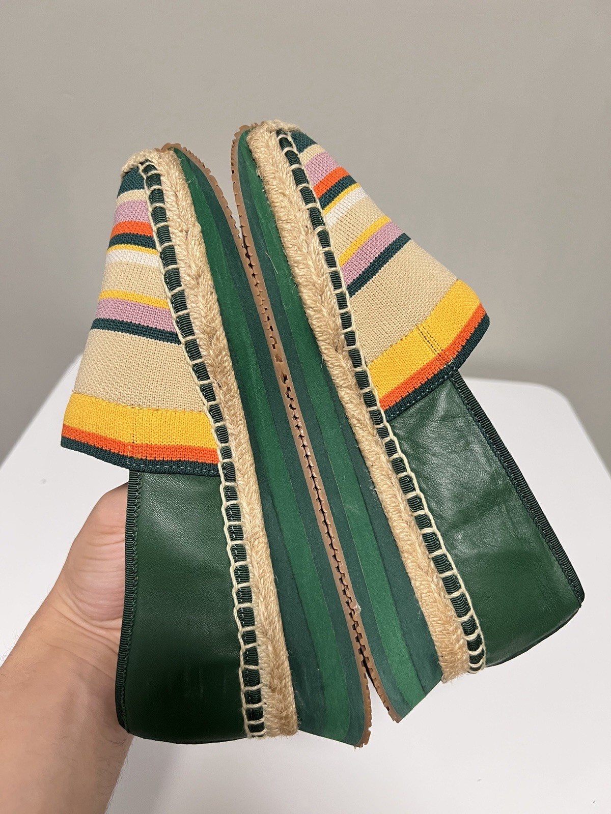 Tory Burch Multicolor Knit Fabric and Leather Espadrille Sneakers Flats US 7.5 M