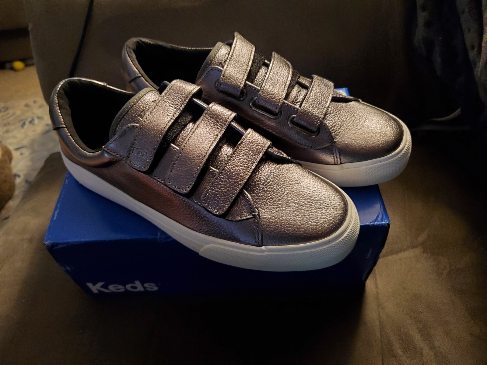 NEW Keds Jump Kick V Gunmetal Hook loop Womens Silver Sneaker Shoe size 9 M NIB
