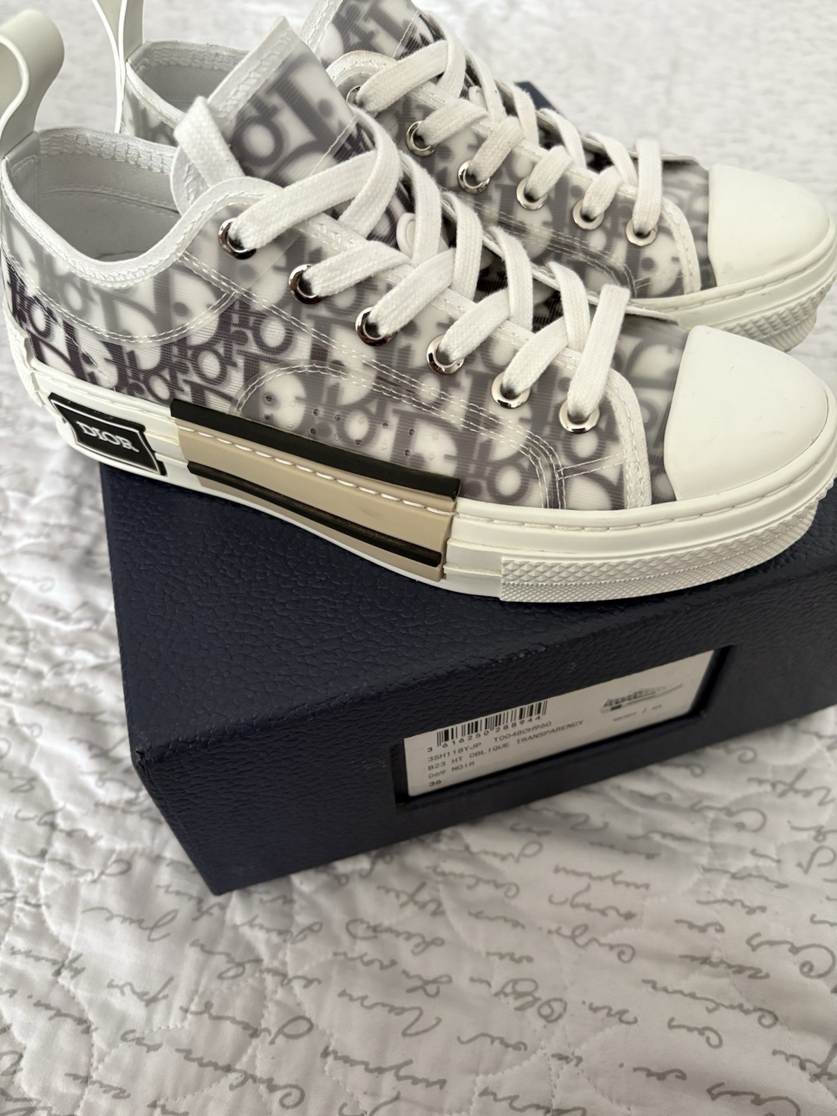Dior B23 Low-Top Sneaker in white and black Dior canvas w/transparent paneling