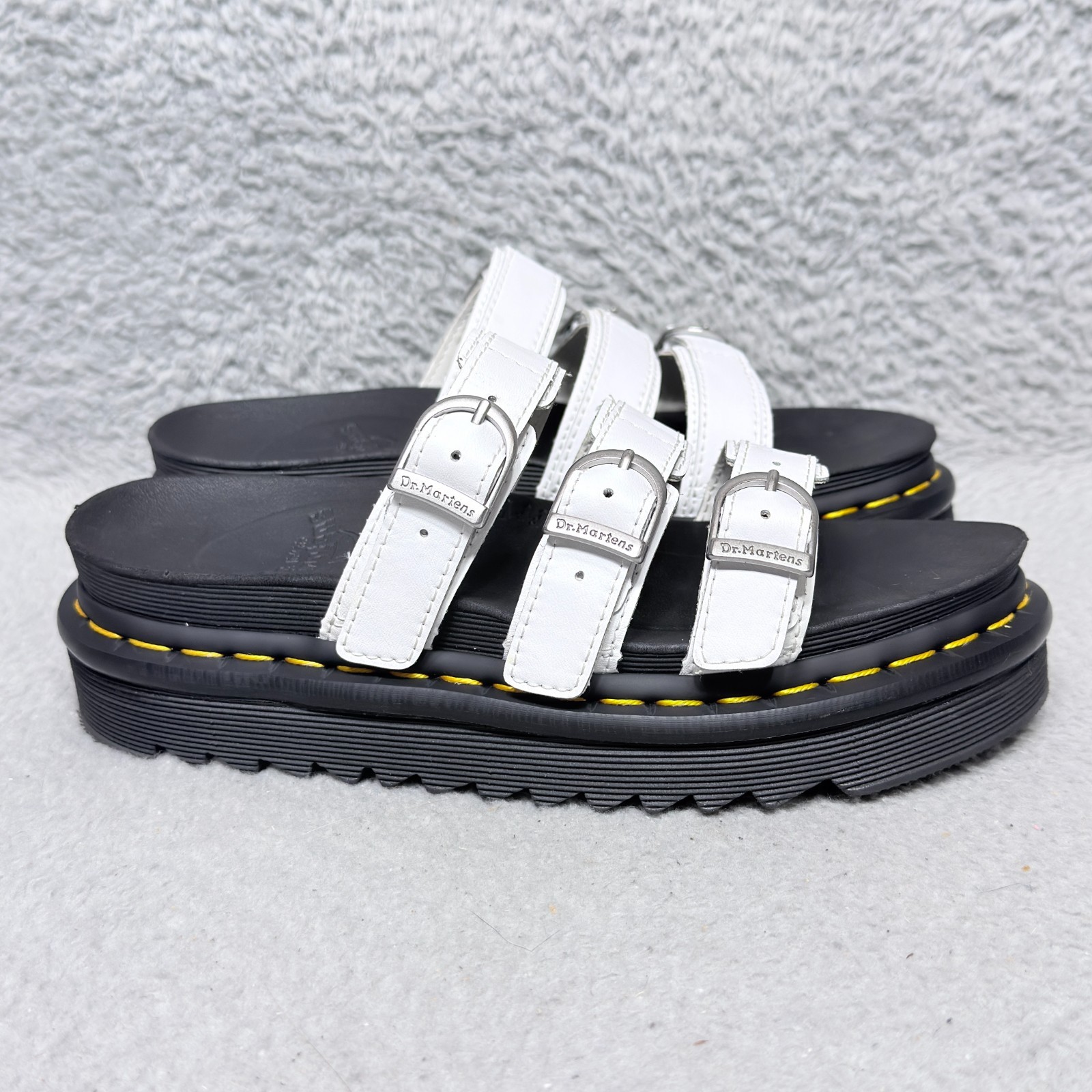 Dr Martens Blaire Slide Womens Size 6 Platform Sandal Shoes White Leather Buckle