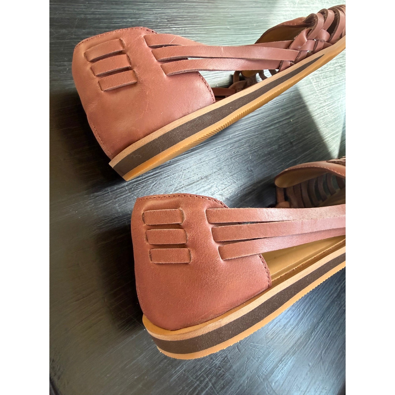 Quince 100% Leather Huarache Flat Slip On Sandal Brandy Size 9