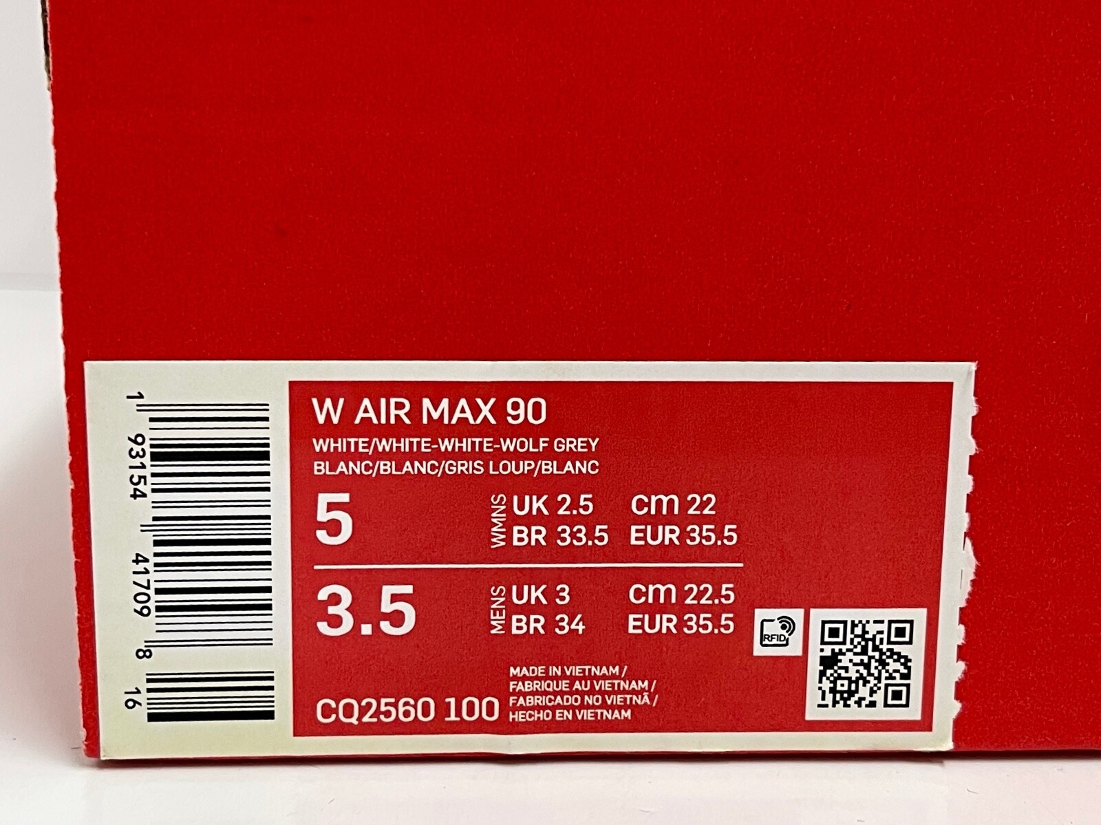 Nike Air Max 90 CQ2560 100 Triple White Women’s Sneakers WOMEN SIZE 5 MEN 3.5