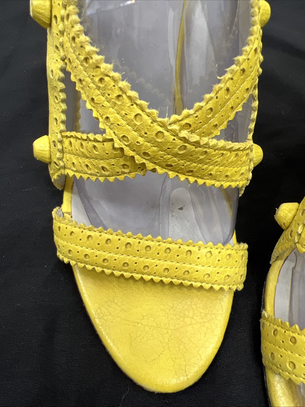 Balenciaga 40 Wedge Sandals Mules Gladiator Caged Pump Booties Yellow City Studs