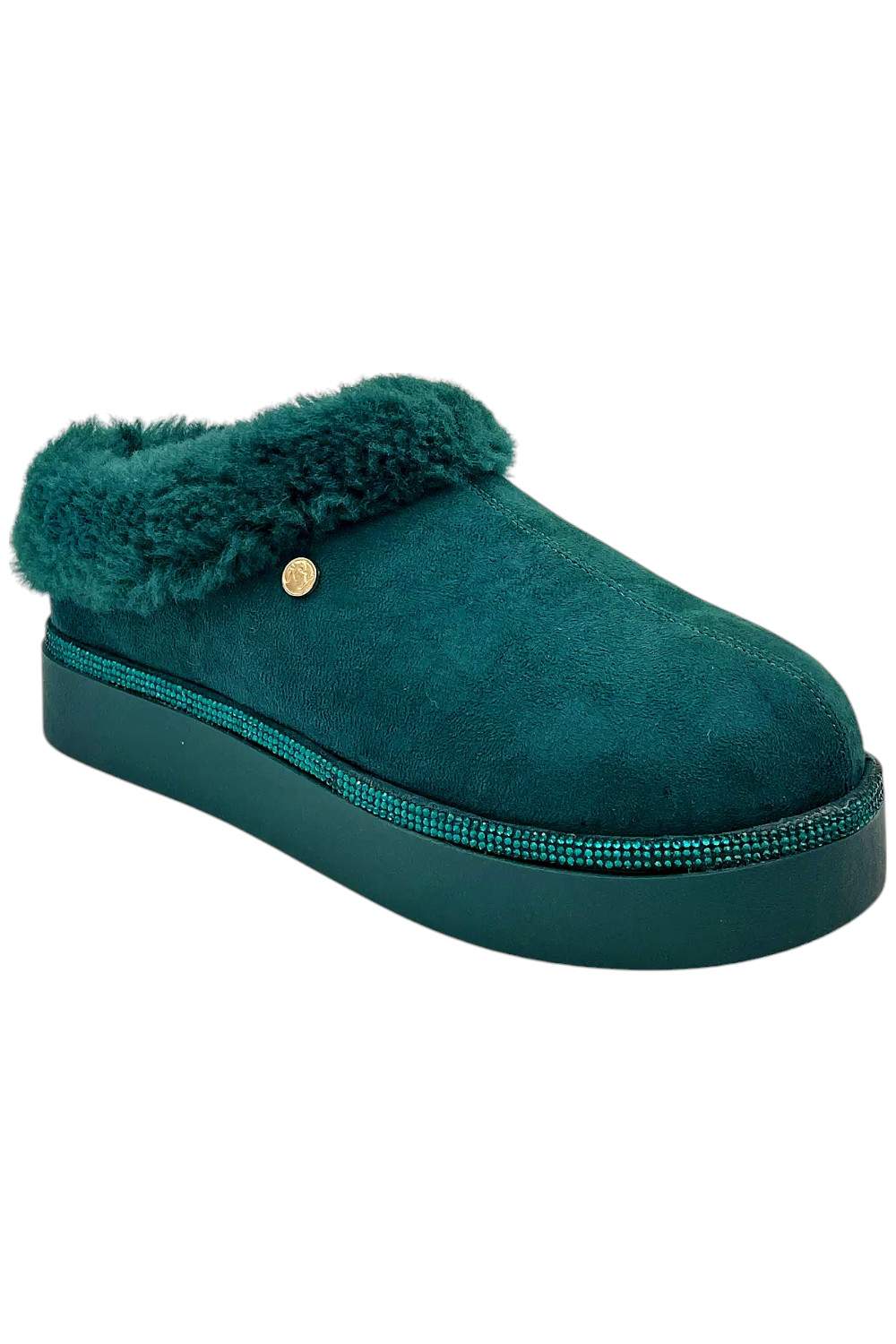 Clean Boss Women’s Joy Glamorous Cozy Slippers Deep Jade