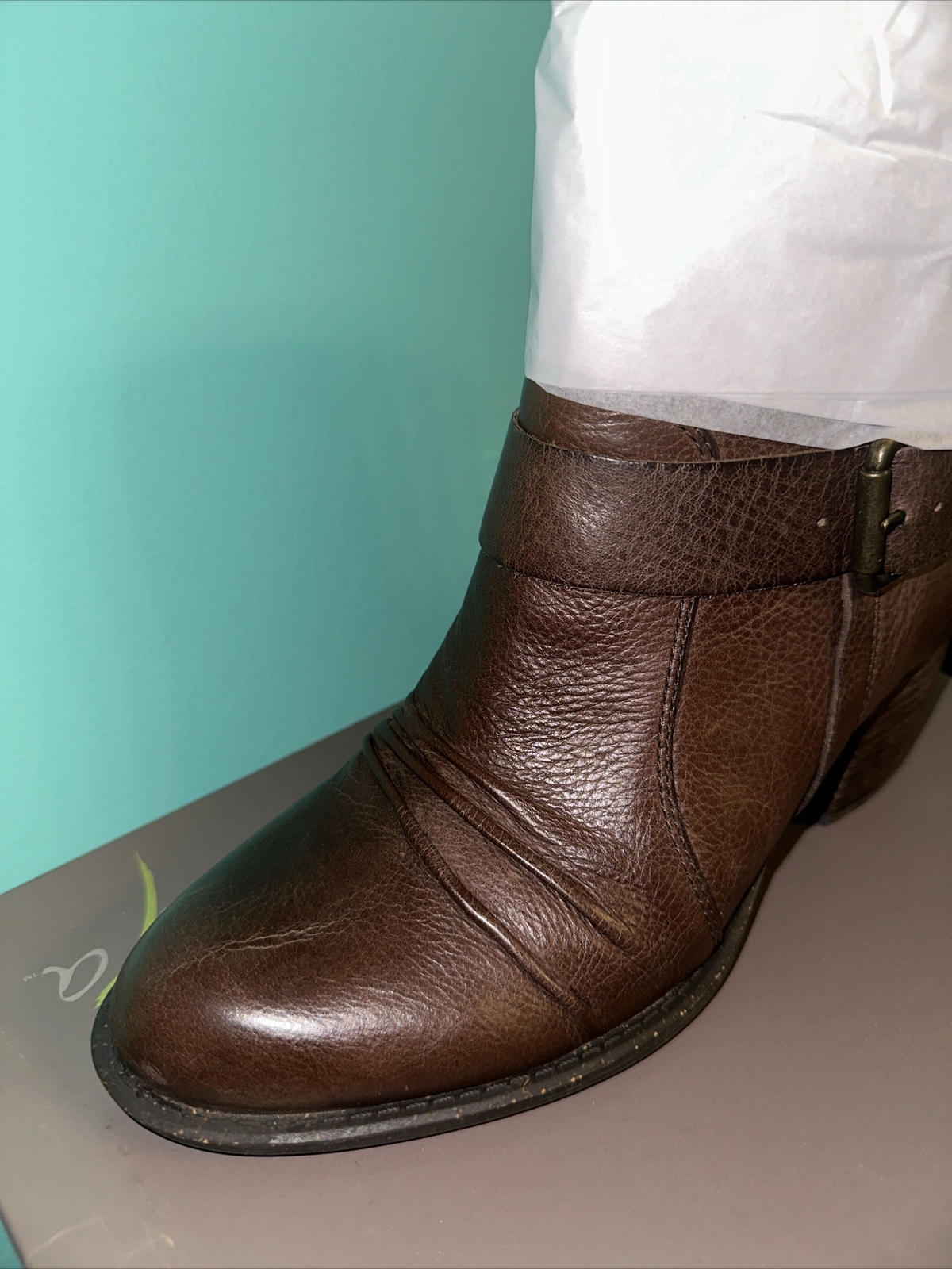 Naya Women’s Virtue Boot Size 10 Block Heel Rouched Brown Leather Buckles Boho