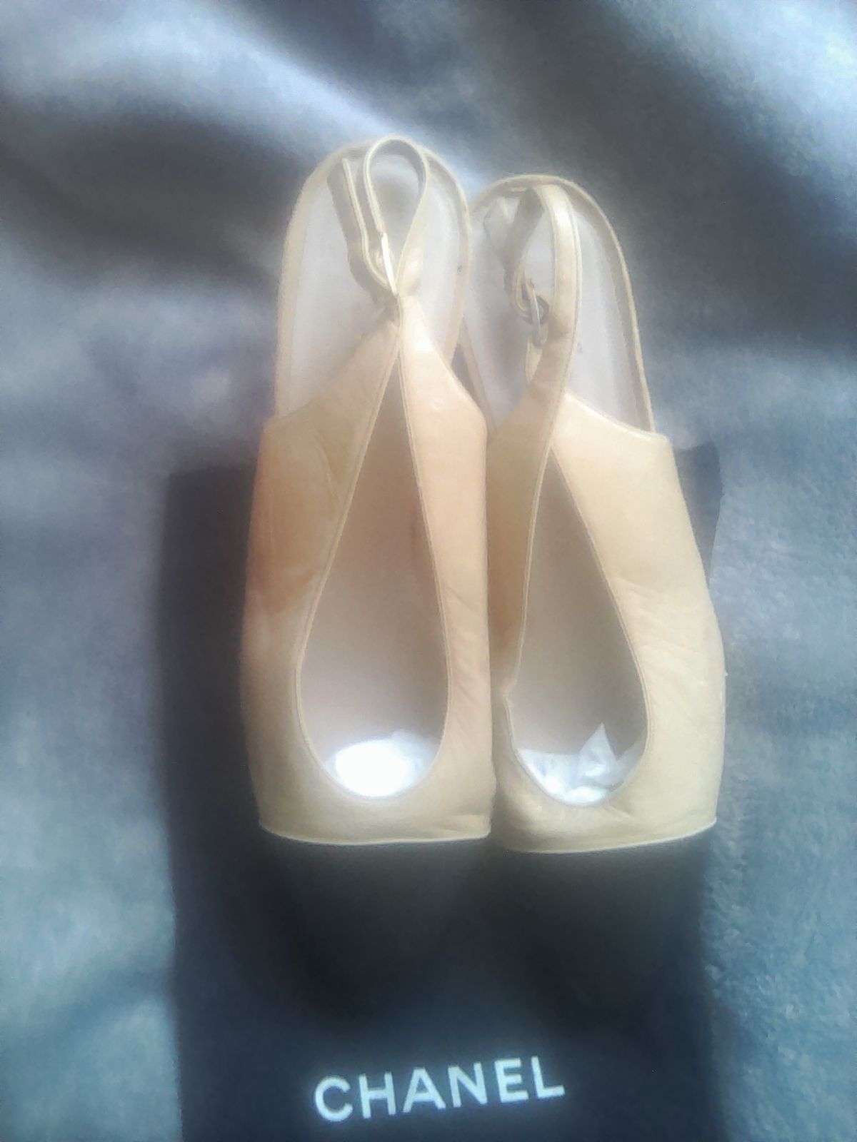 Authentic Chanel Tan & Navy Slingback Shoes Make Your Best Reasonable Offers